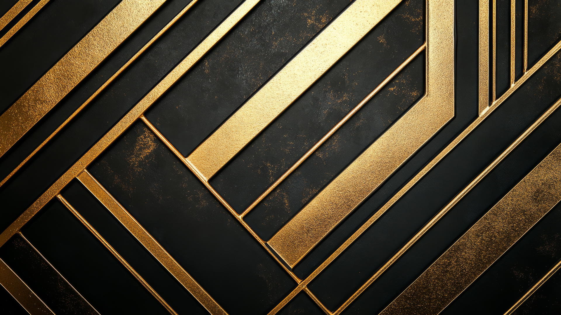 A chic black wallpaper with metallic gold stripes and geometric shapes, perfect for girls.