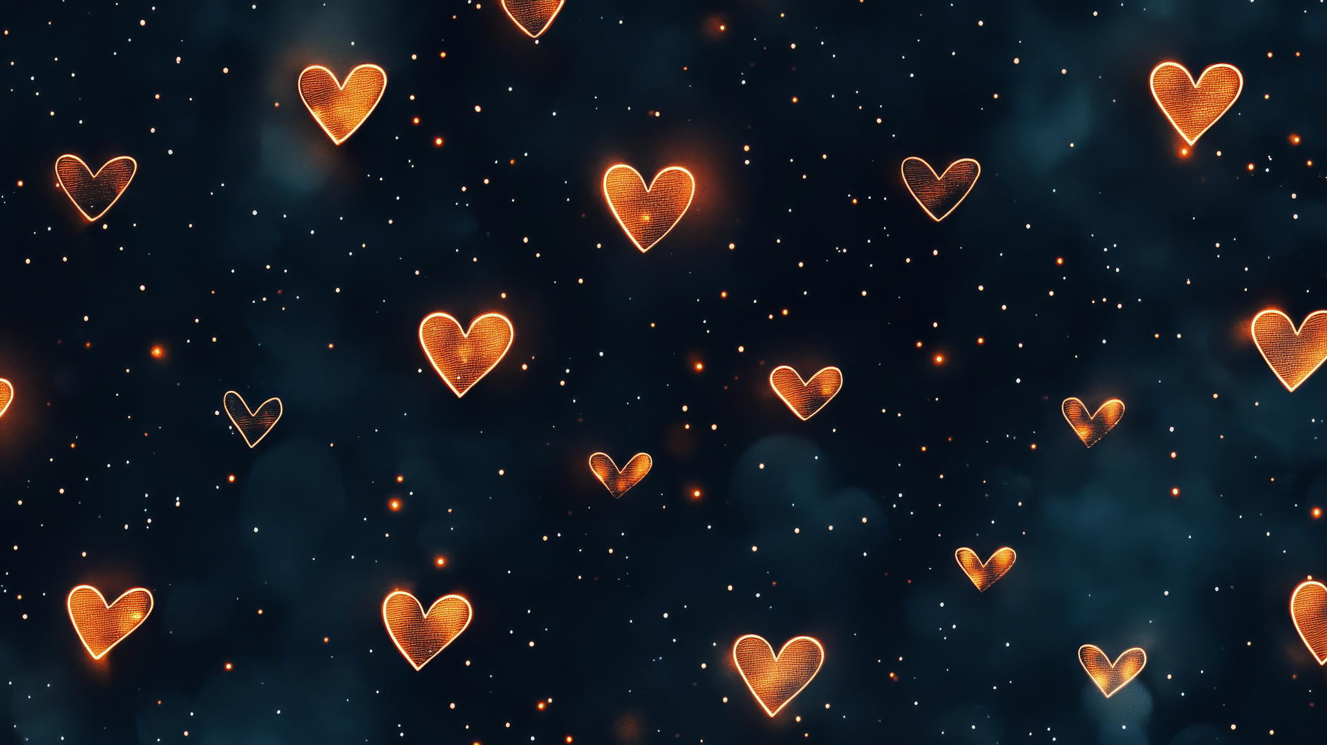 black cute wallpaper with tiny neon hearts and stars on a dark background
