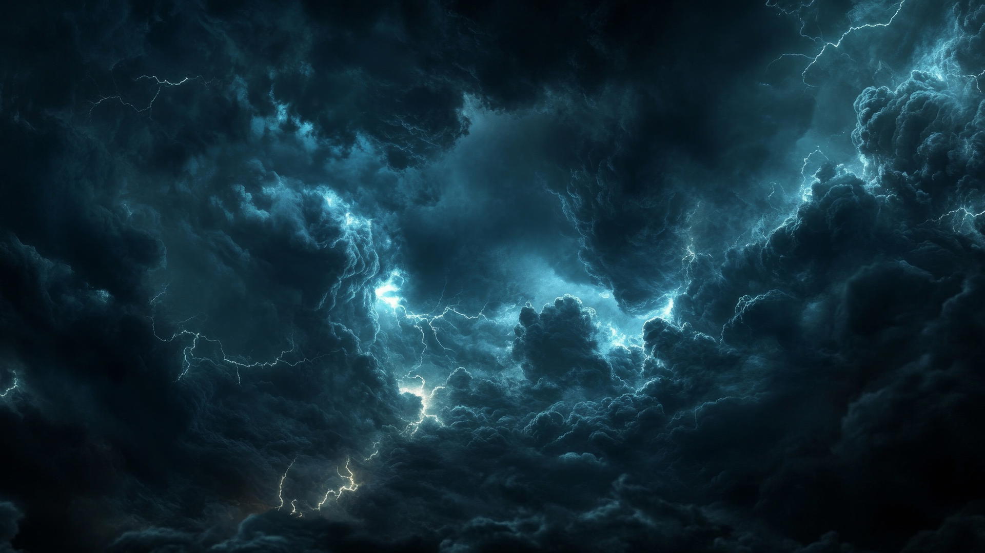 Aesthetic black wallpaper with dark stormy sky and lightning
