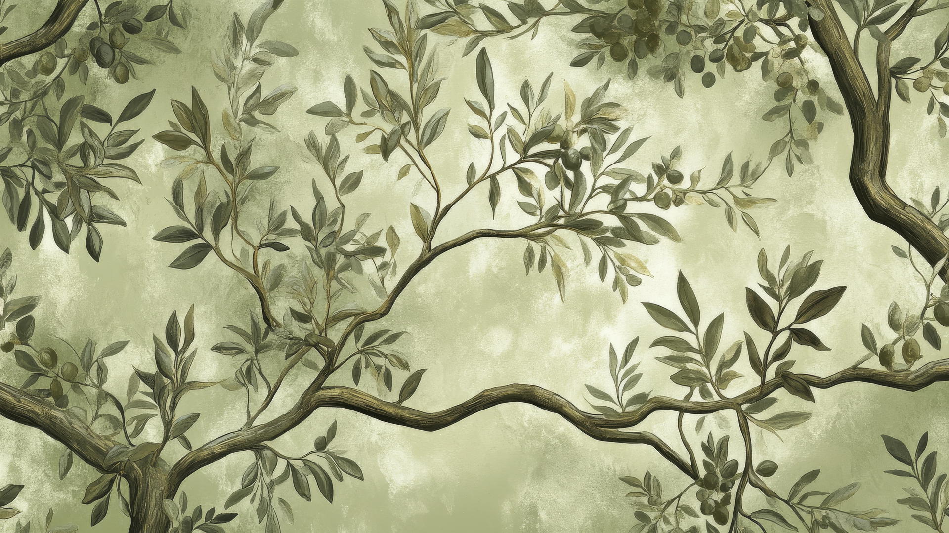 olive green wallpaper with ancient olive trees illustration
