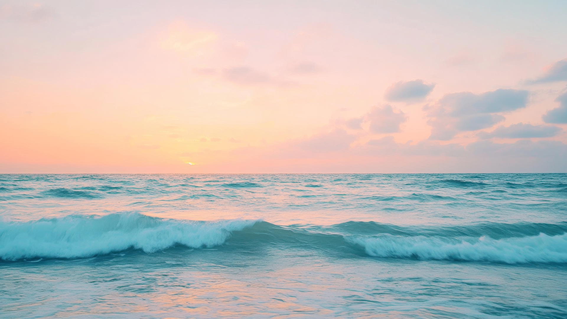 Serene nature aesthetic wallpaper with a calm ocean and pastel-colored sky at dusk.