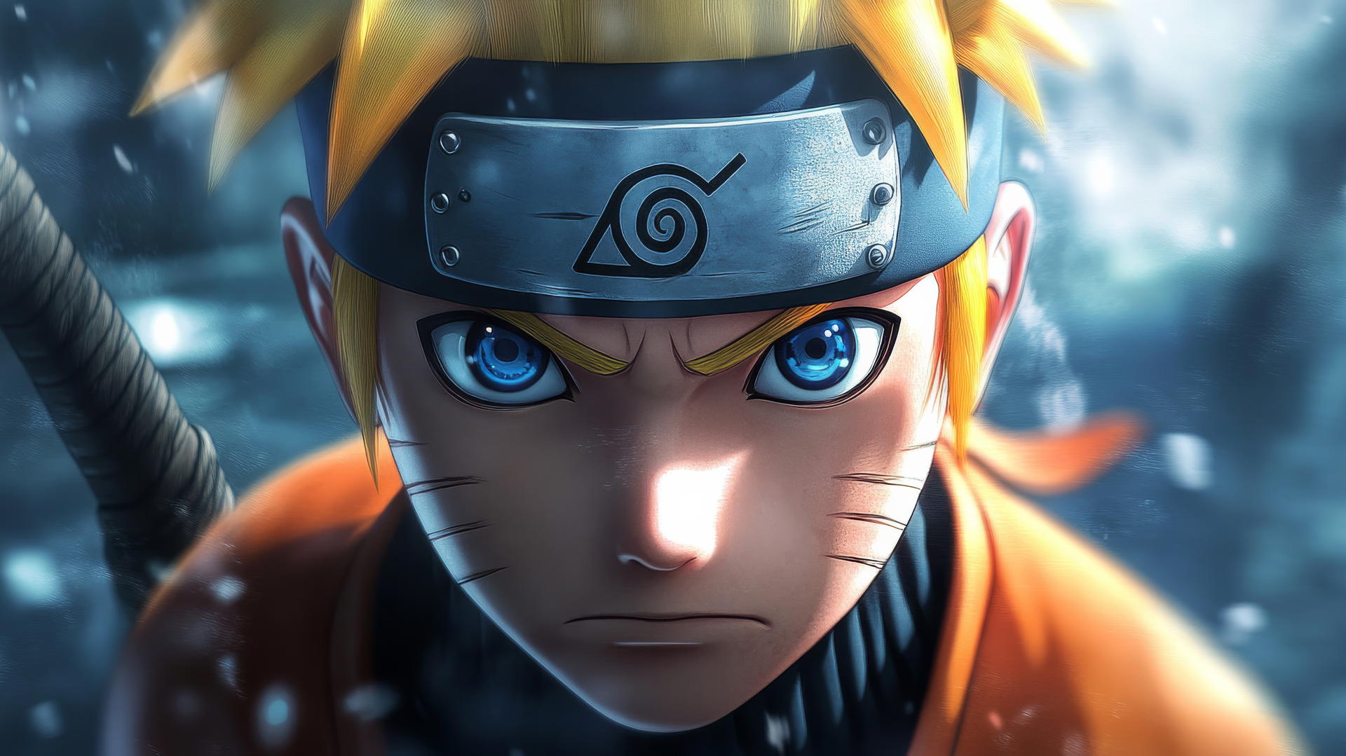 wallpaper naruto 4k close-up of Naruto Uzumaki holding a kunai with a serious expression