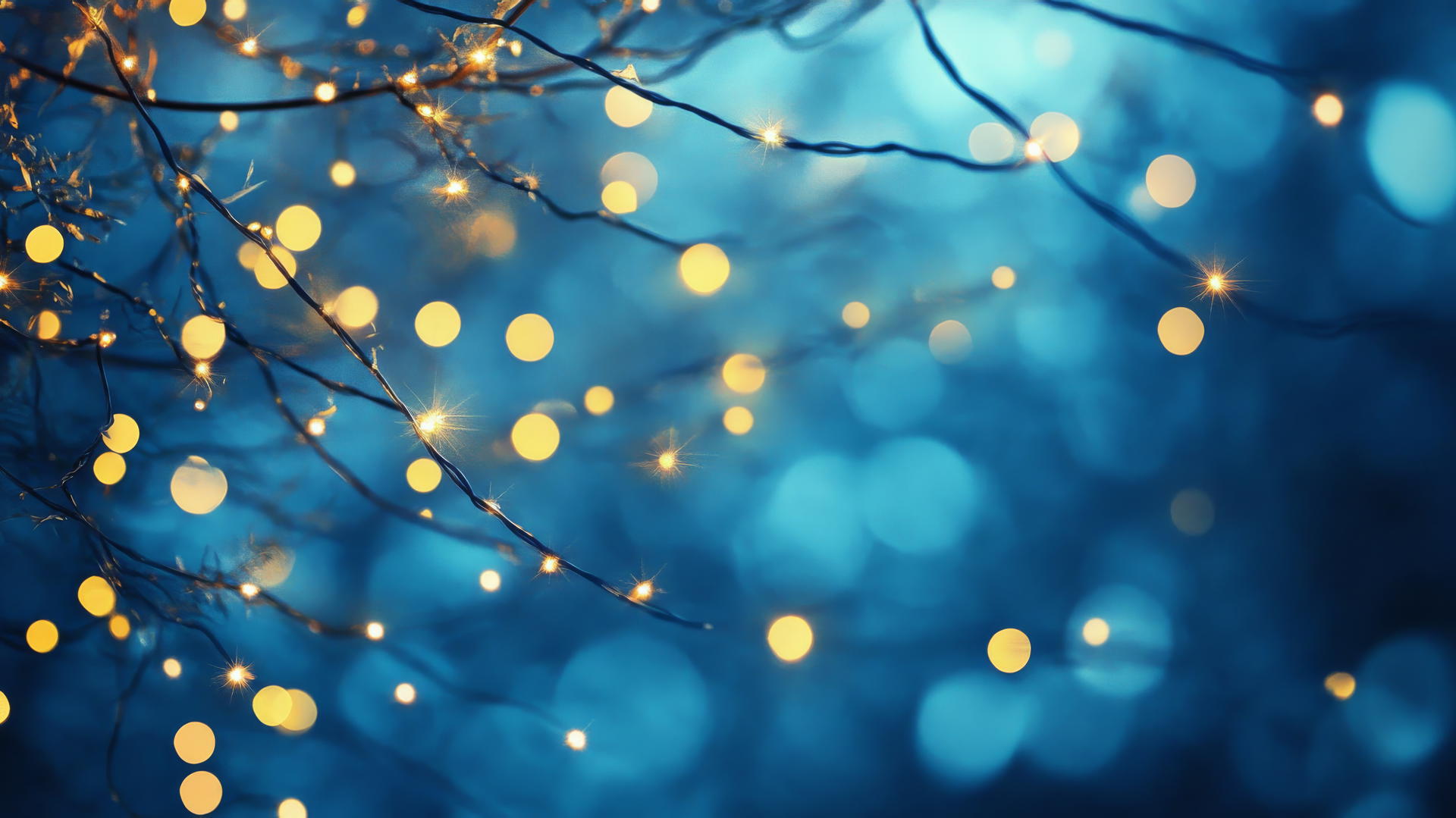blue wallpaper aesthetic with whimsical fairy lights in soft blue tones on a darker blue background