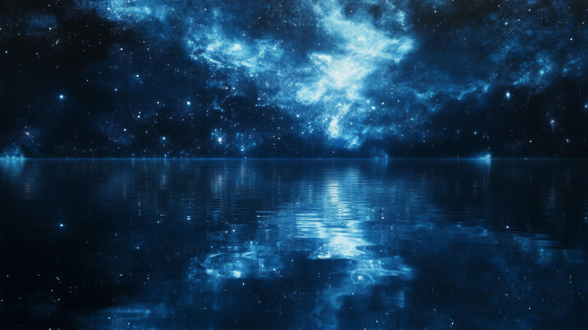 dark blue aesthetic wallpaper reflecting galaxy with stars and nebulae