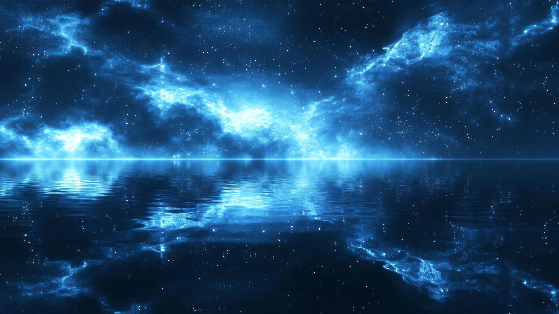 dark blue aesthetic wallpaper featuring a galaxy reflection in water