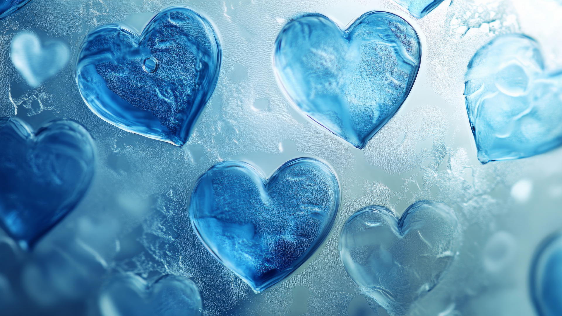blue heart wallpaper with light diffusing softly through frosted glass