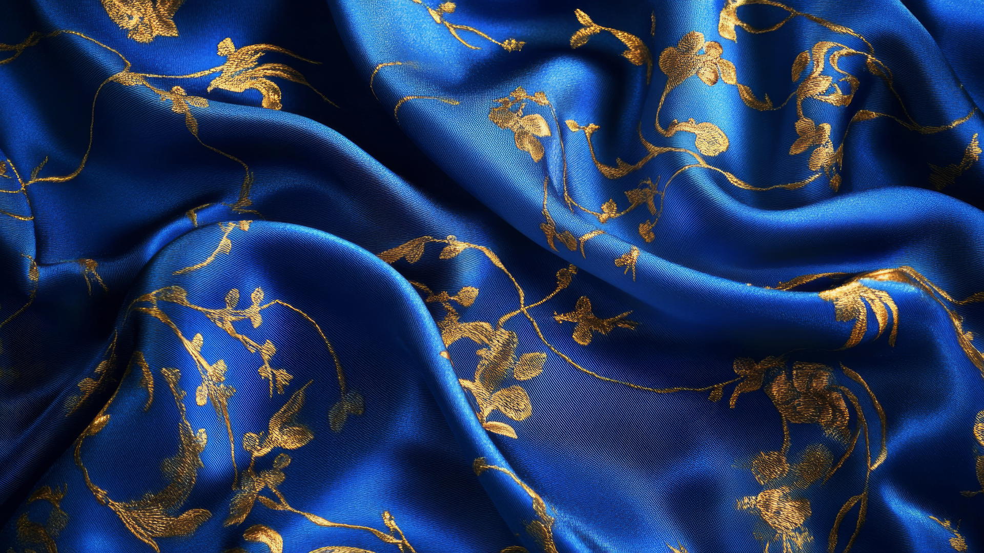 royal blue wallpaper with gold embroidered silk texture