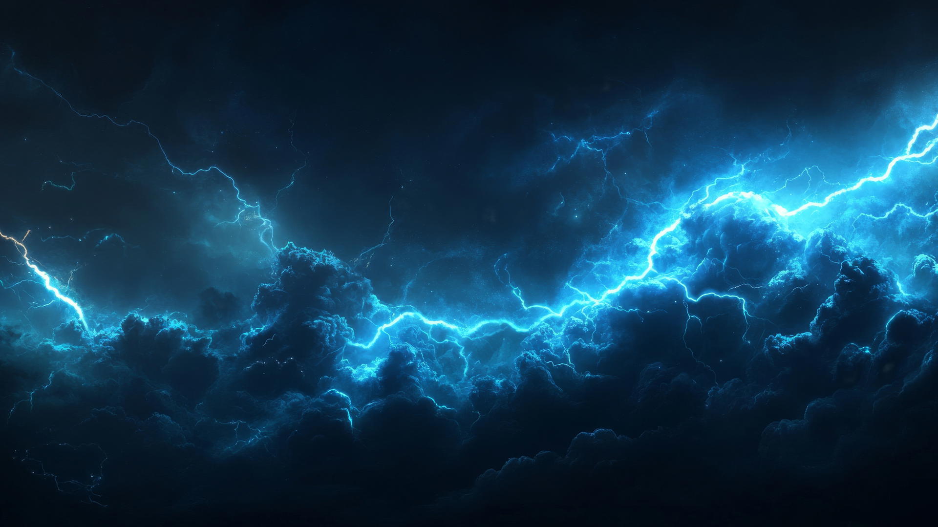 black and blue wallpaper with neon blue lightning bolt in dark sky