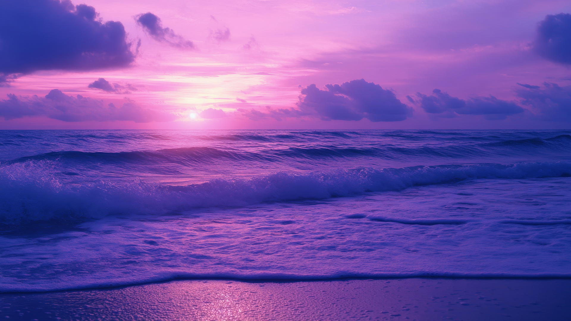 purple wallpaper 4k of a calm and soothing purple sunset over a tranquil ocean
