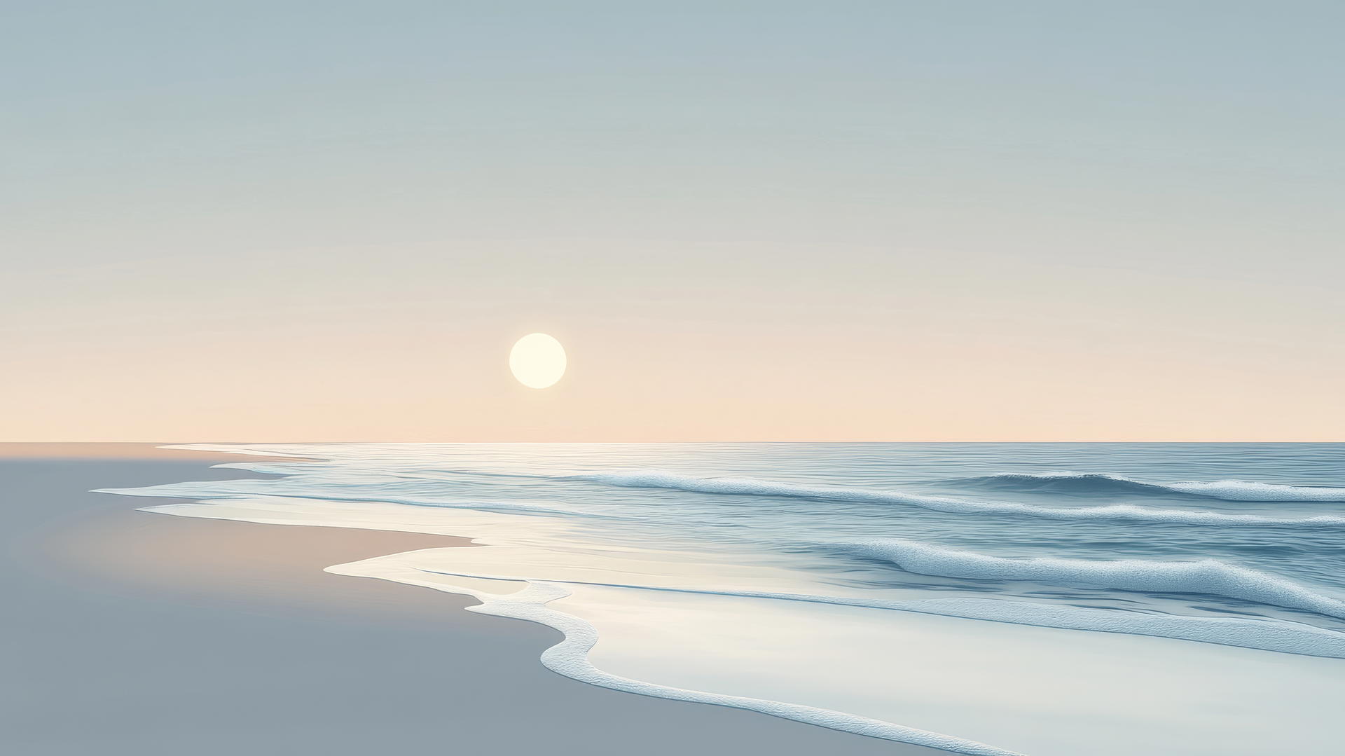Beach wallpaper at dawn with smooth sands, gentle waves, and rising sun