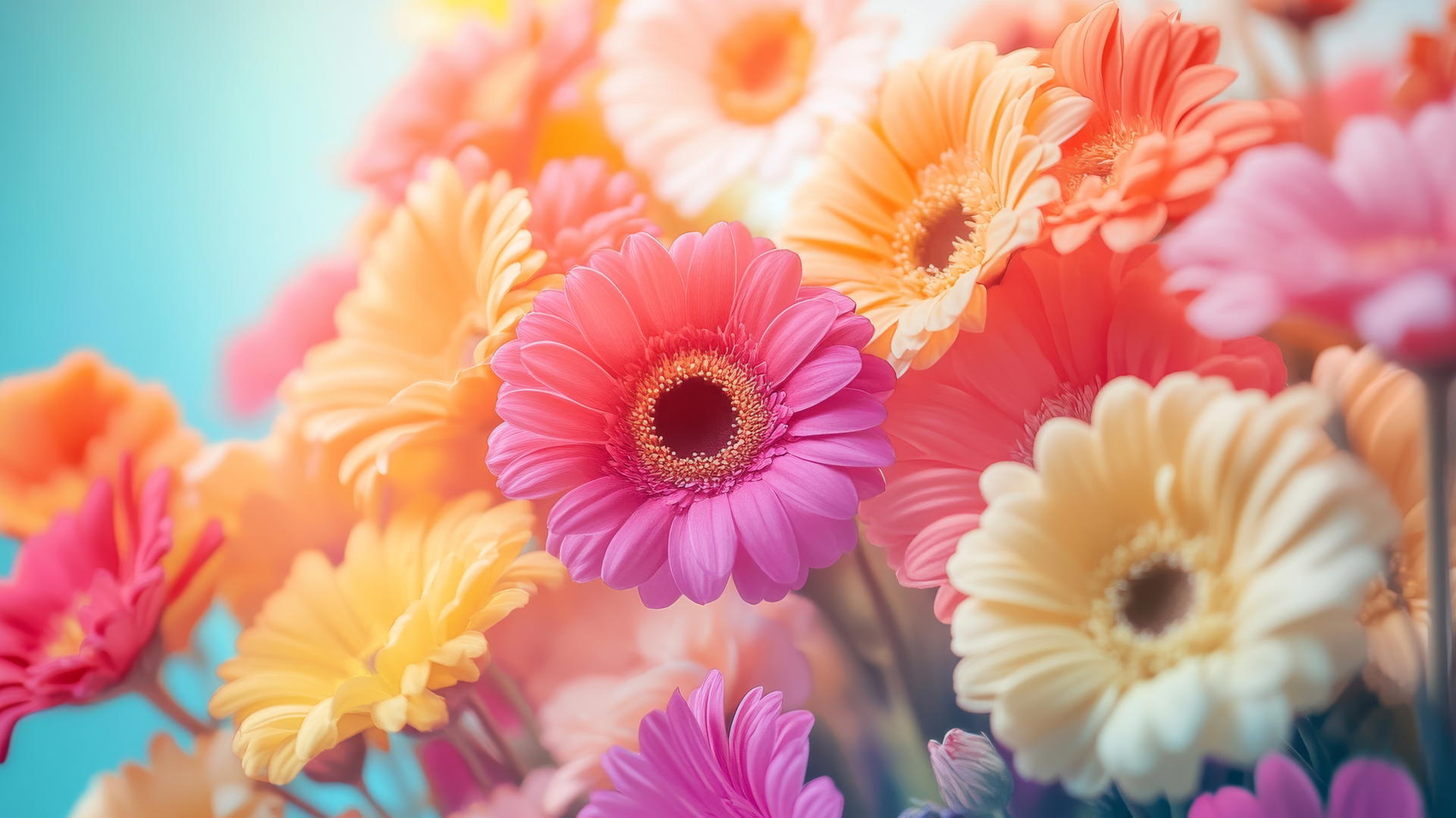 spring wallpaper with bright, vibrant flowers on a gradient background