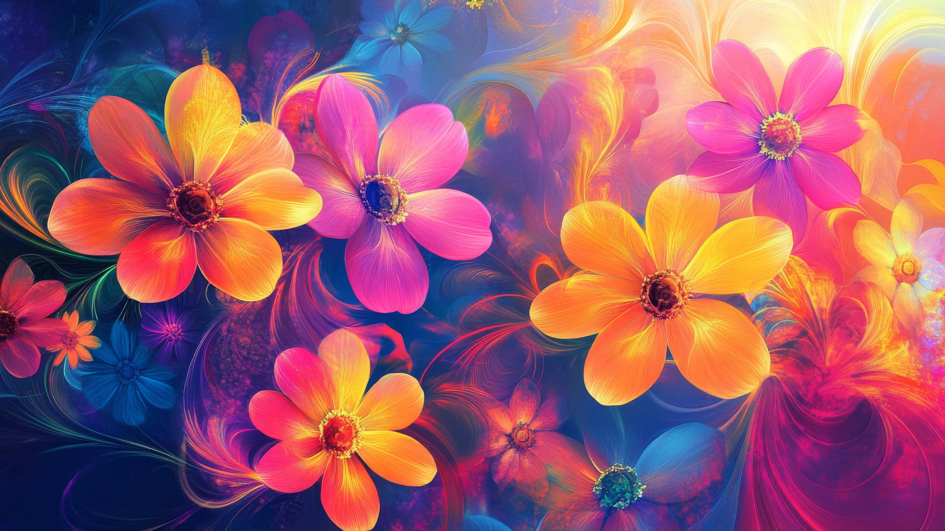 spring background wallpaper with vibrant swirling floral patterns and bright colors