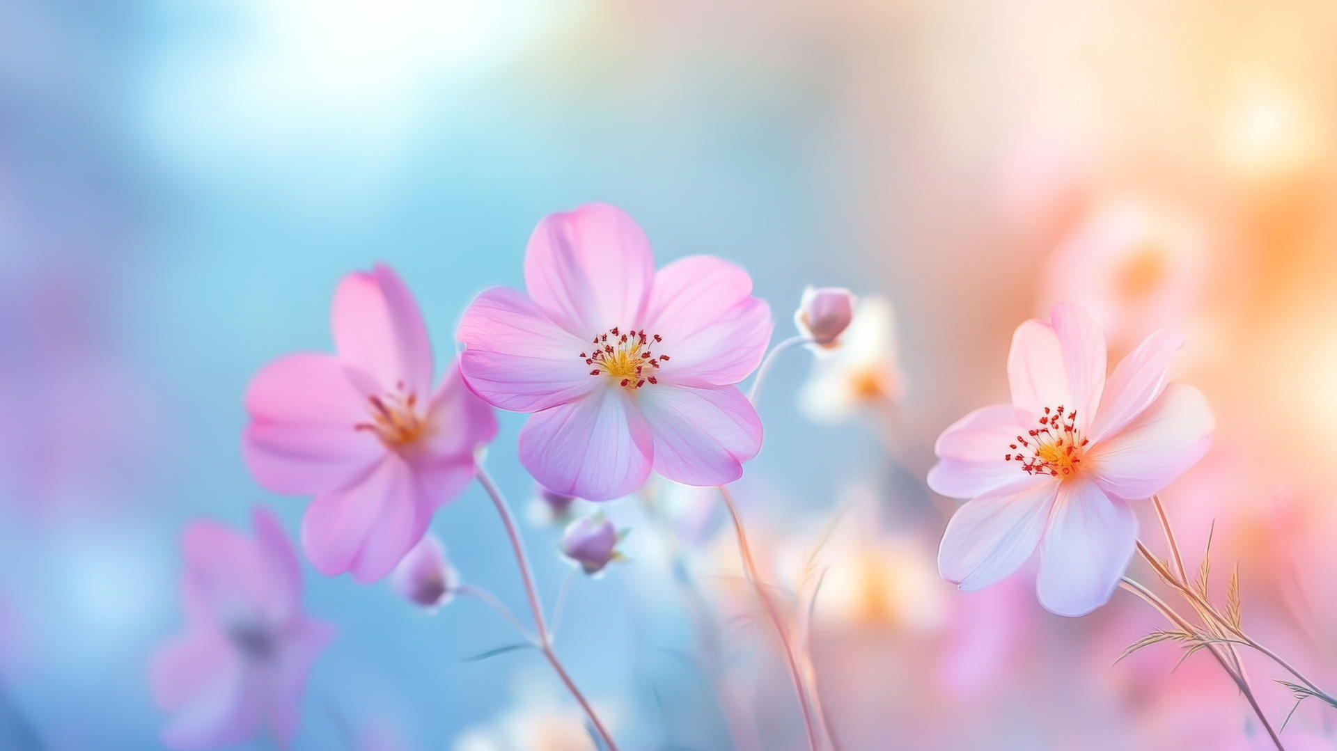 spring flowers wallpaper with close-up of wildflowers in pastel tones