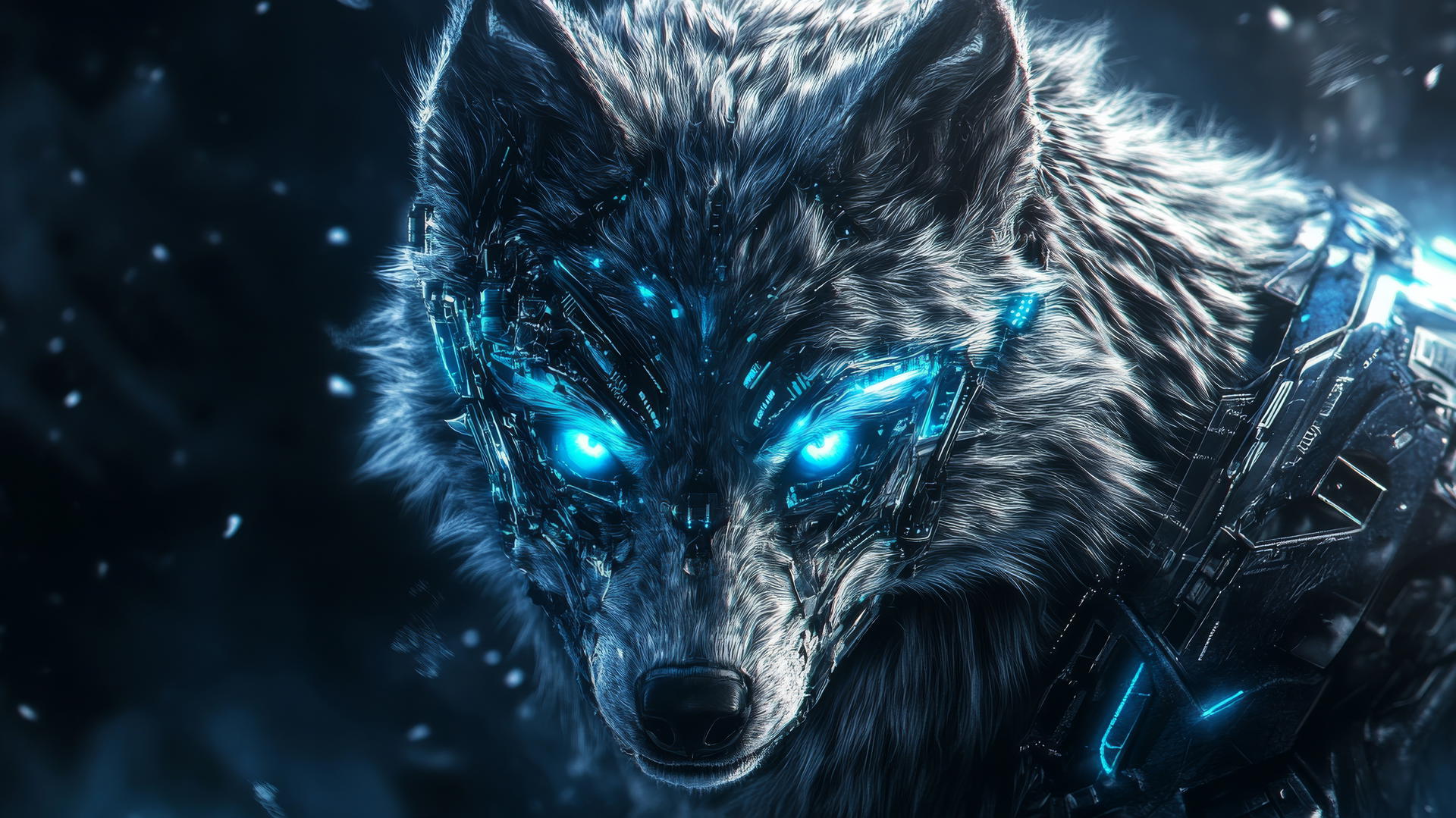 cool wallpapers for boys featuring a roaring futuristic wolf with glowing blue eyes