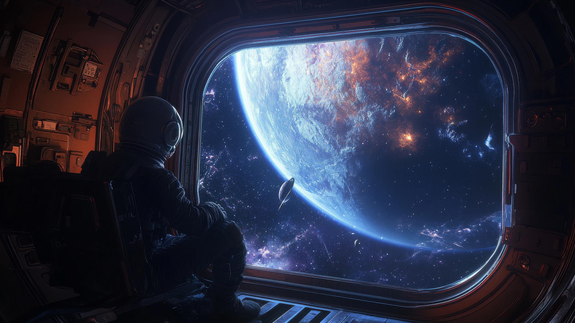 cool wallpapers for boys: young astronaut floating in zero gravity with planets and galaxies