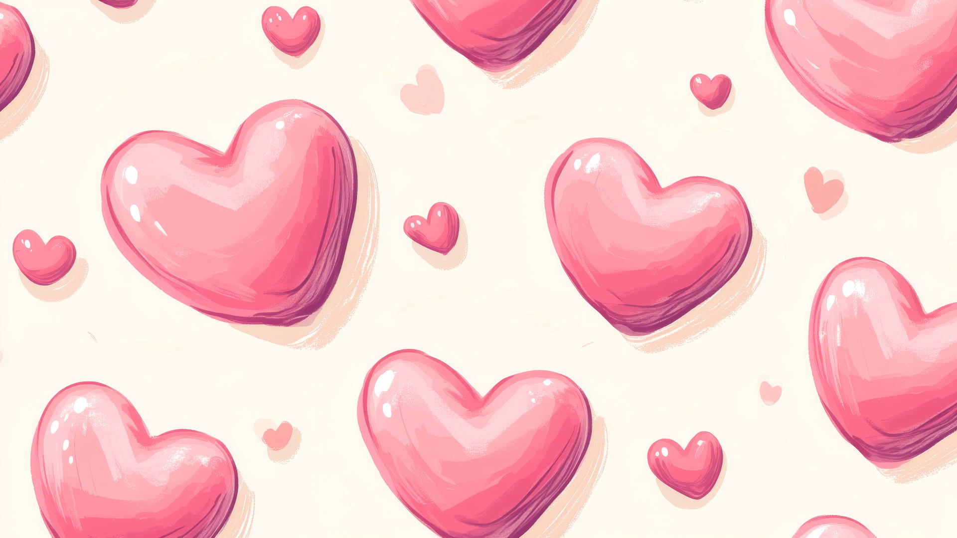 Pink hearts on cream background with bright colors.