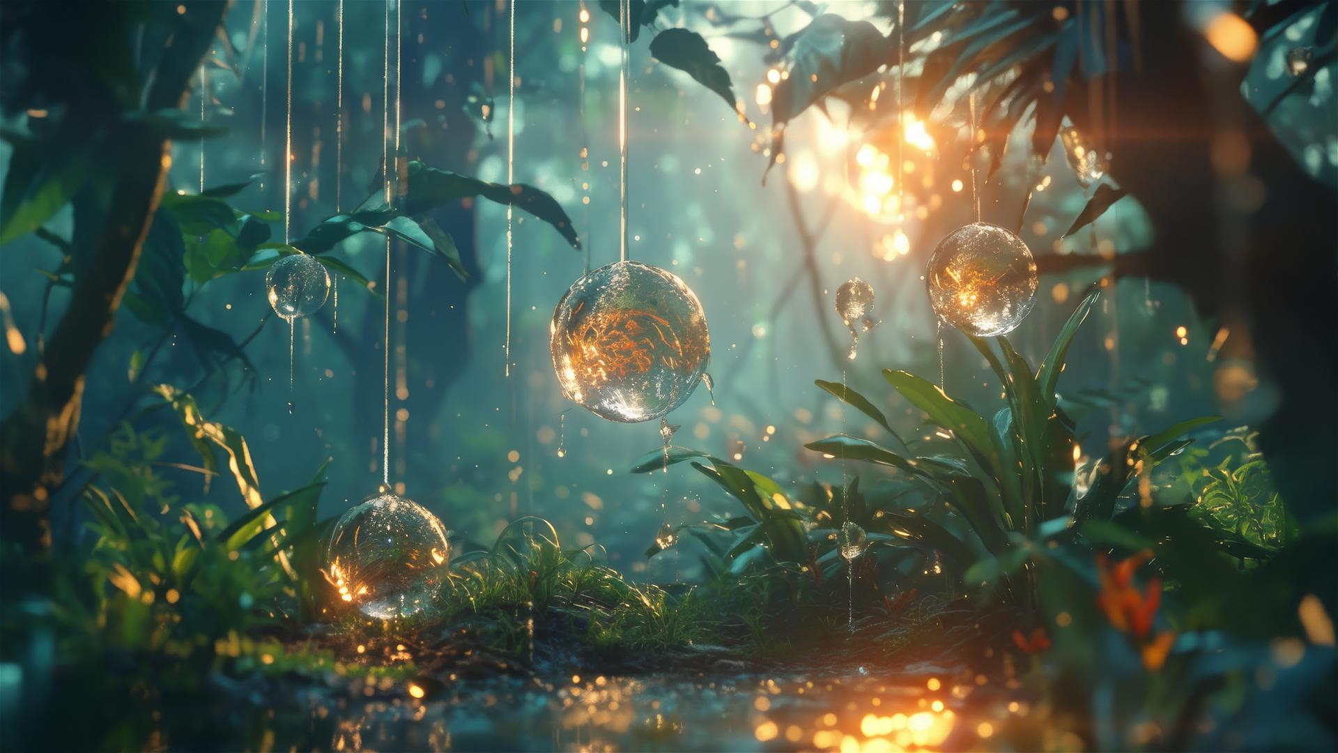 Holographic rain with 3D images of native flora and fauna in the air