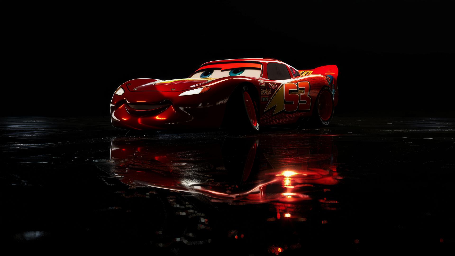 Isolated Lightning McQueen in Pixar style with spotlight
