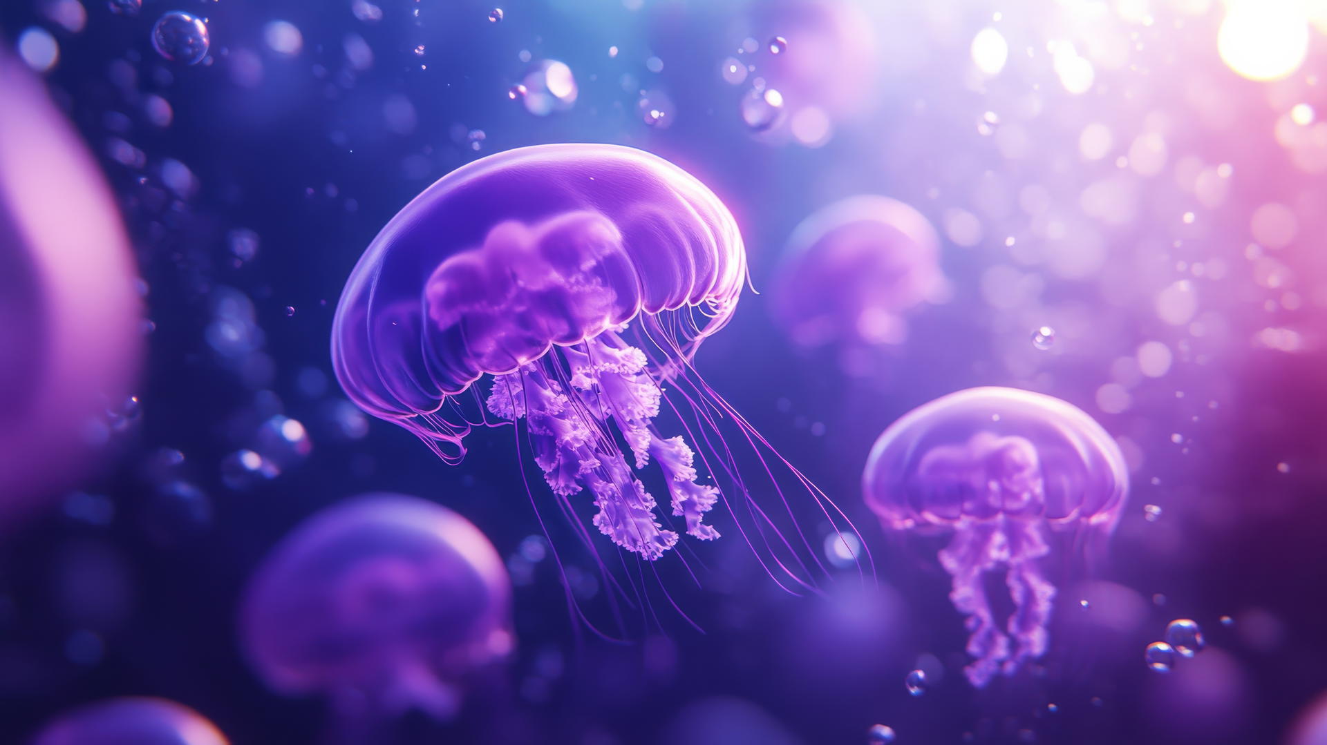 wallpaper purple 4k featuring glowing jellyfish underwater