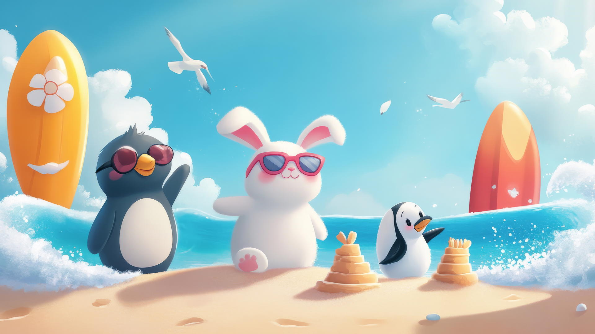 cute summer wallpaper with animals at the beach