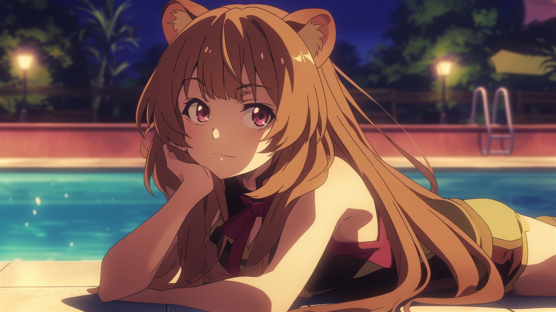 Raphtalia by the pool under moonlight
