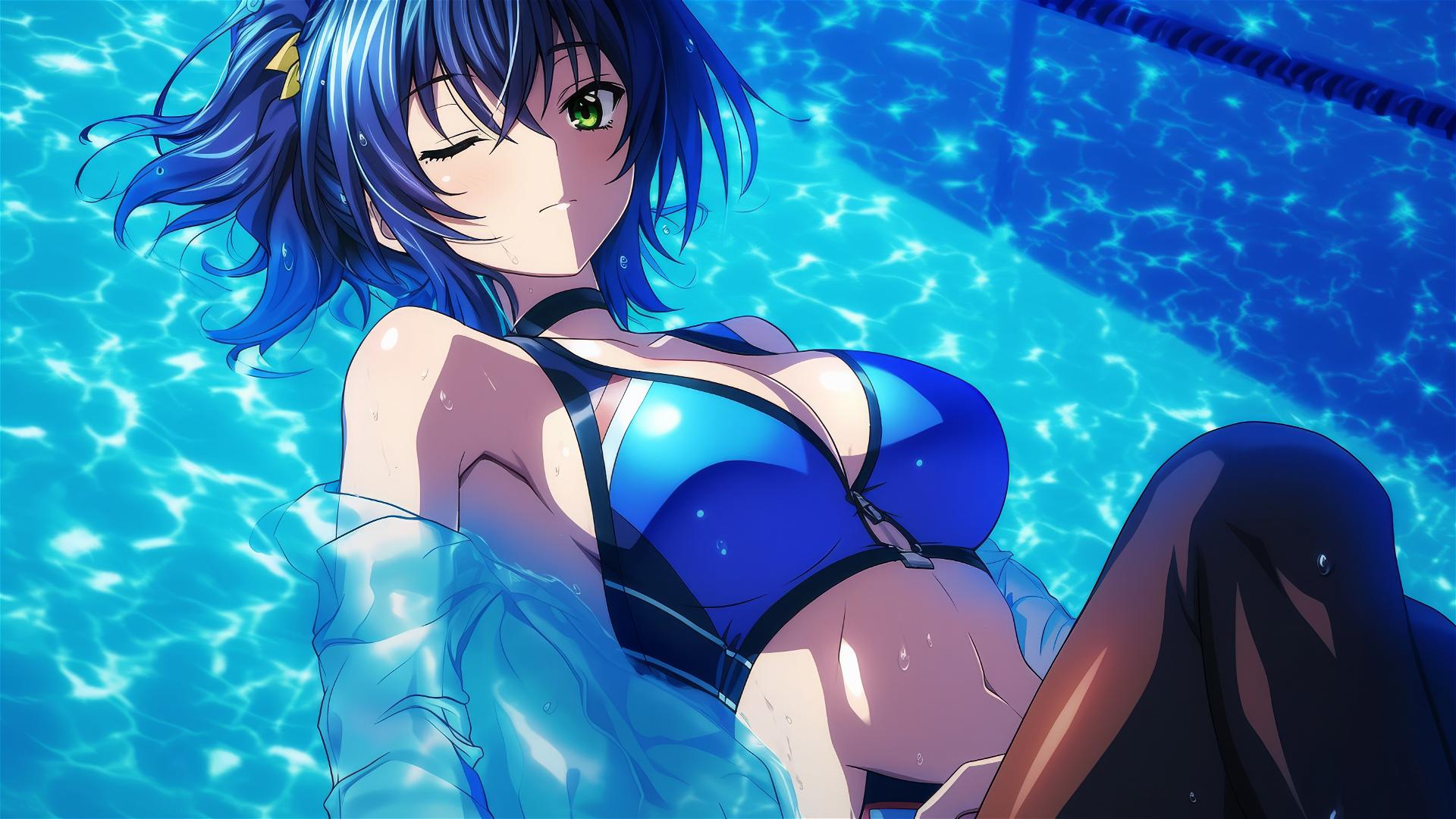 Xenovia from High School DxD swimming in pool with moonlight glow