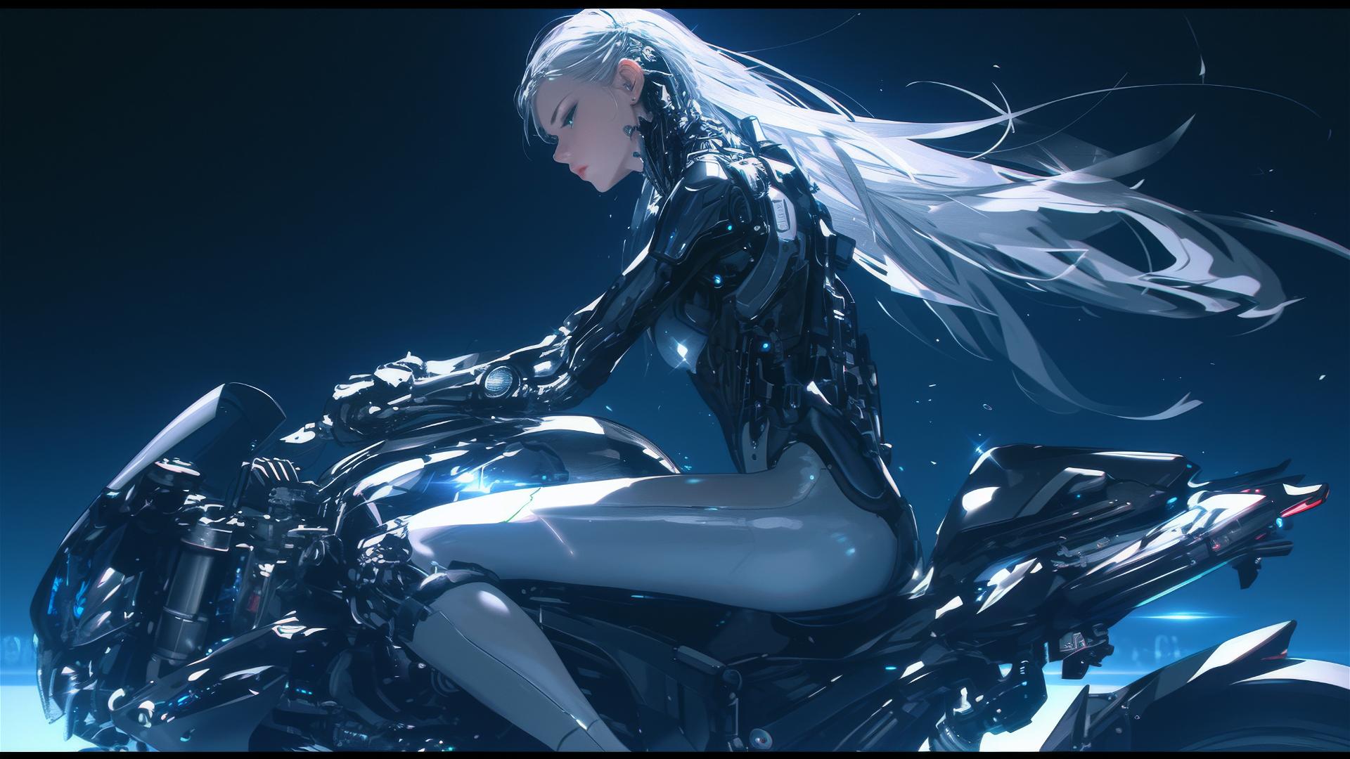 Cybernetic Agent Girl with thigh focus in dynamic pose on dark background