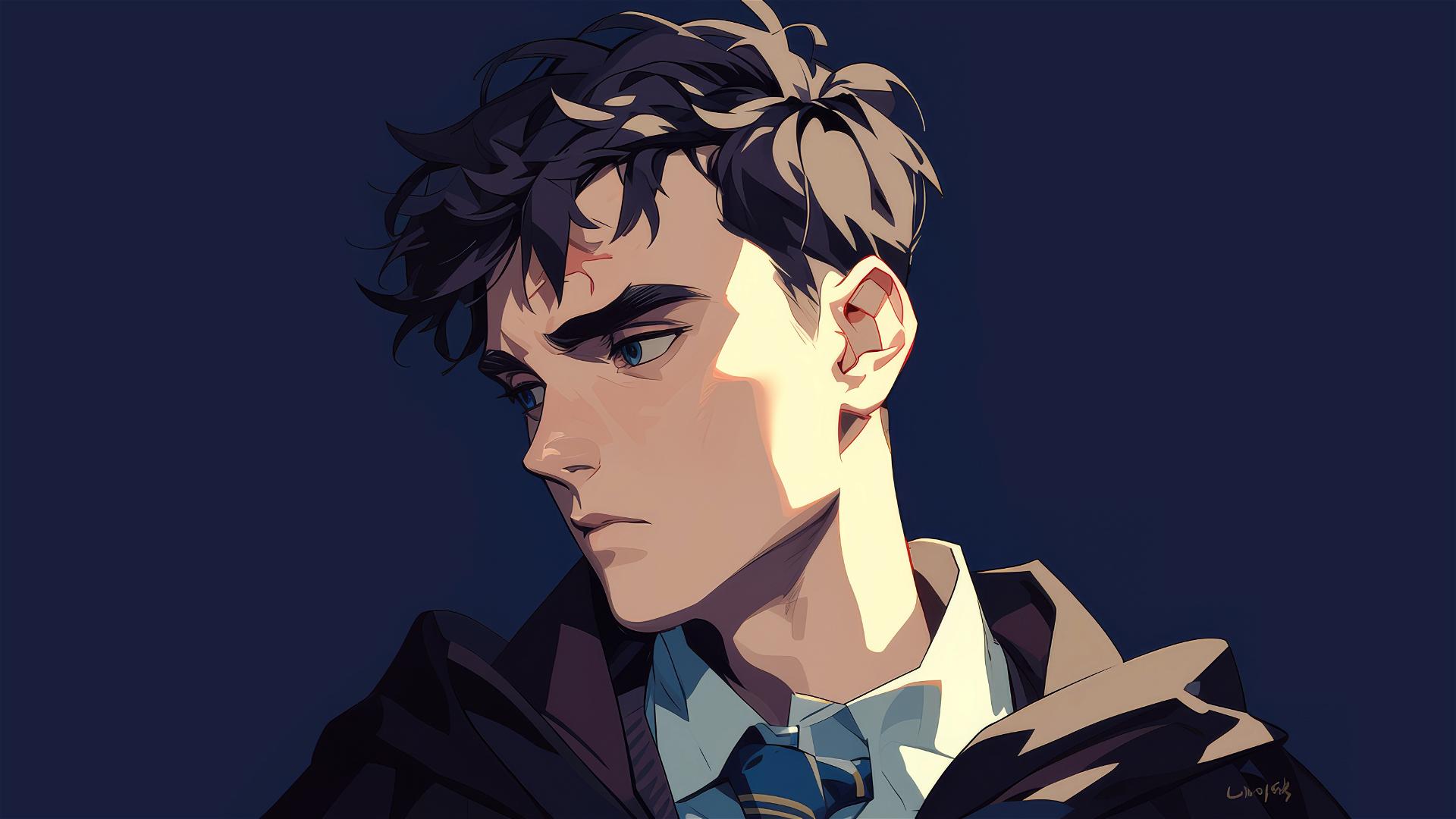 Artistic illustration of Neville Longbottom on a dark background with spotlight