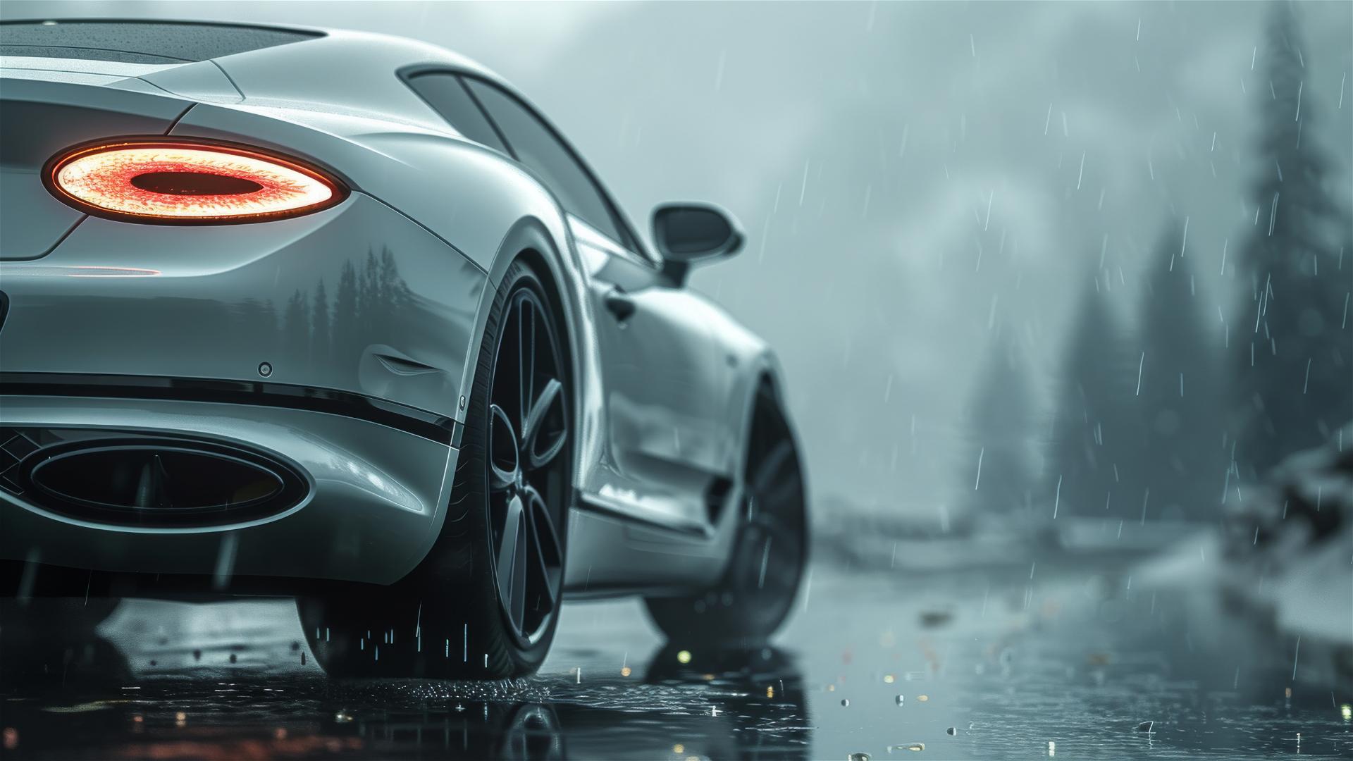 Bentley Continental GT in dim lighting and fog with a gothic gloom