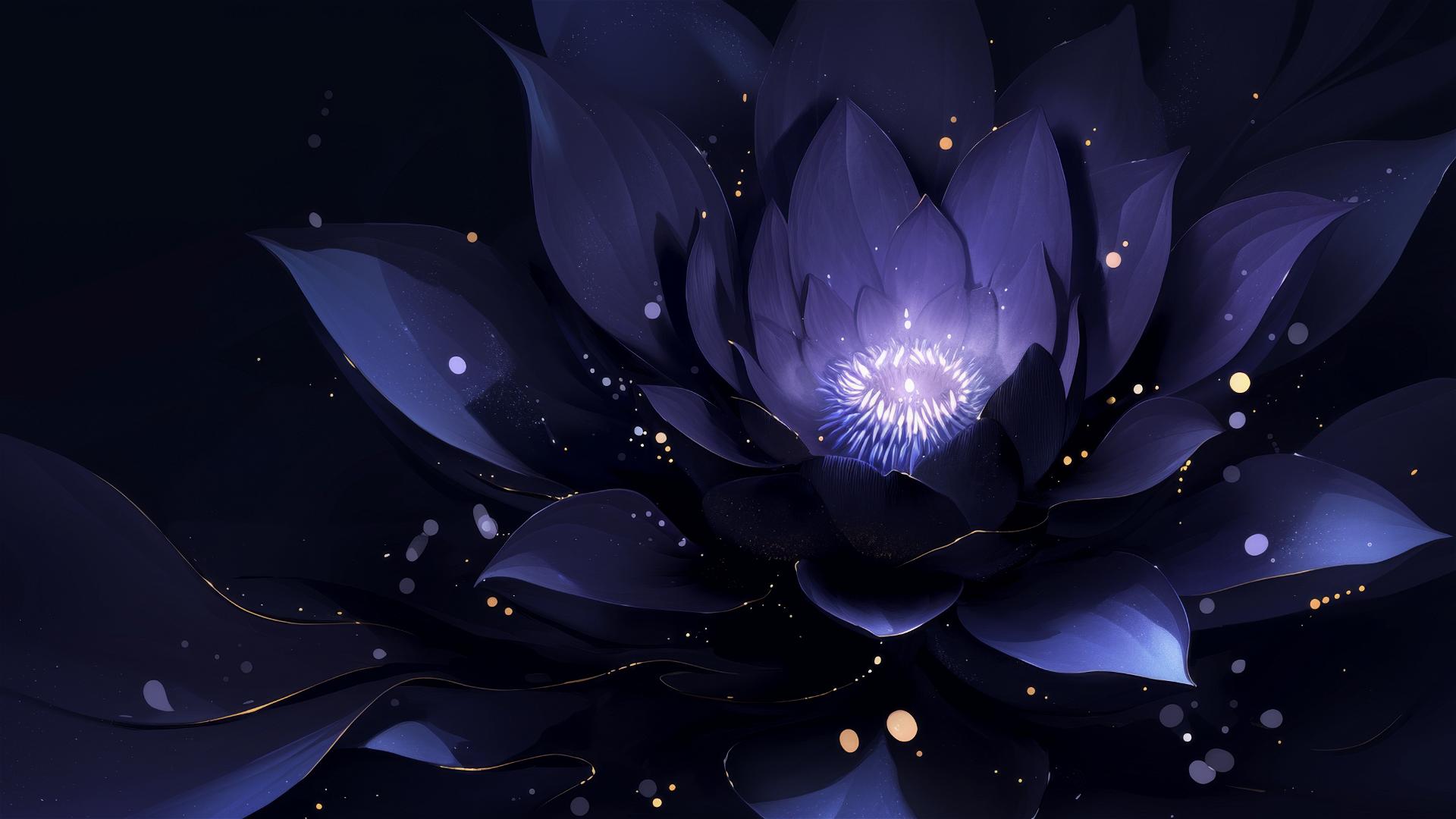 Single dark violet flower on black with moonlit edges