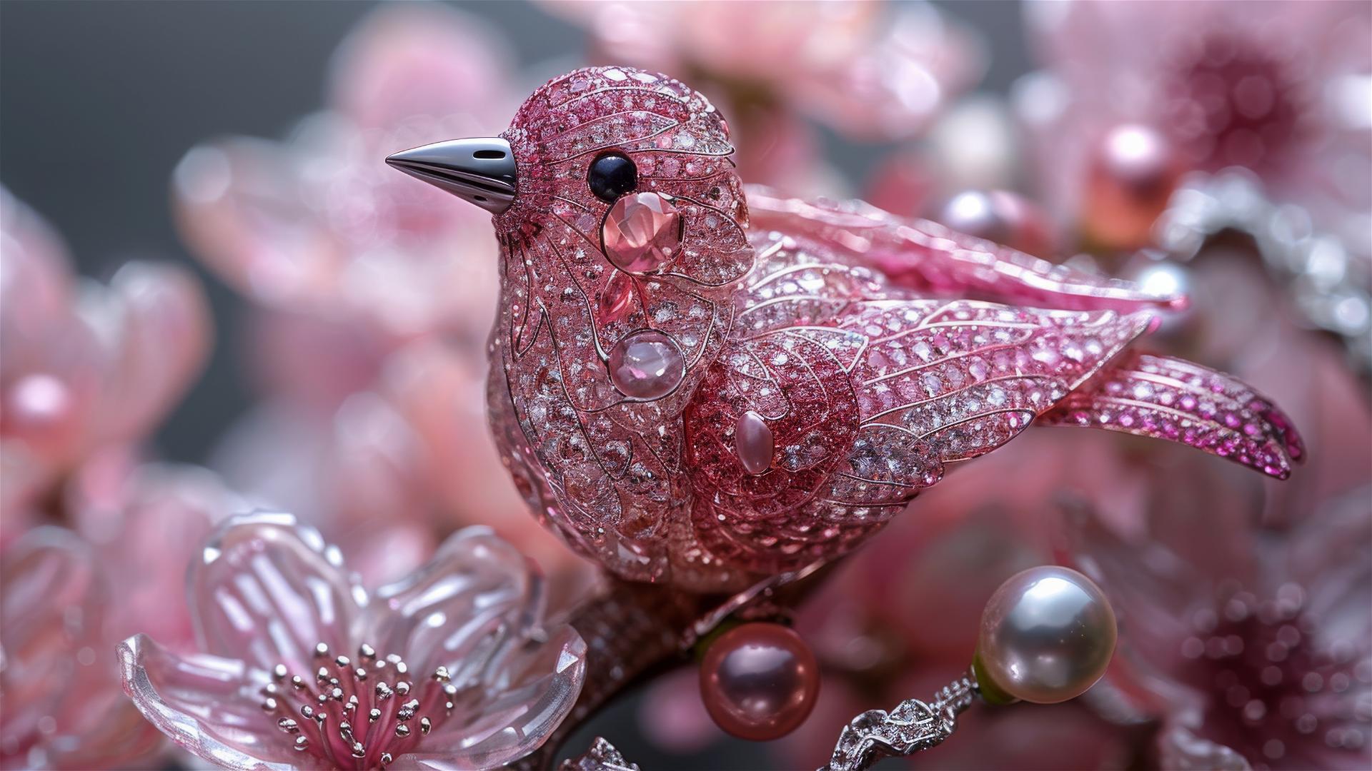 luxurious bird-shaped high jewelry brooch in Van Cleef and Arpels style
