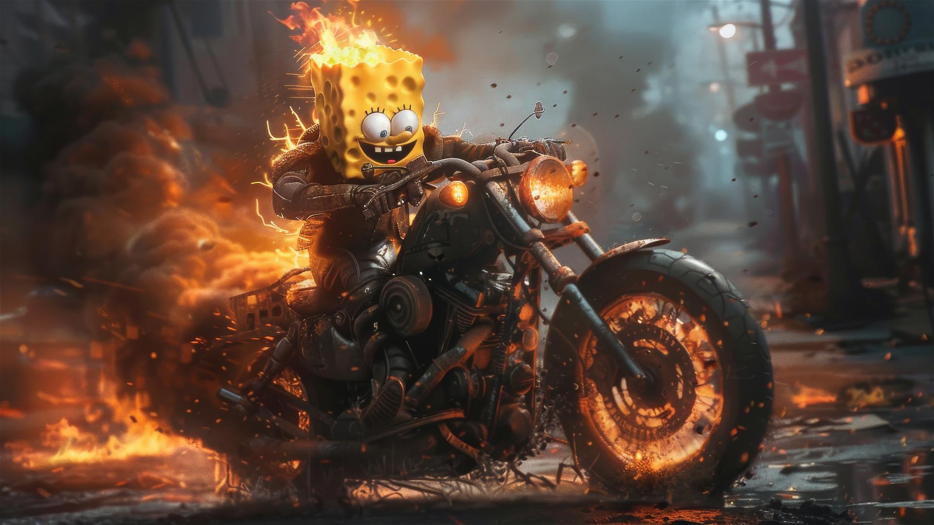 Ghost Rider and SpongeBob hybrid character
