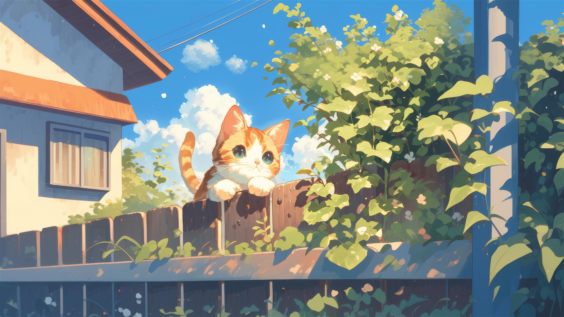 Cute cat playing in the yard