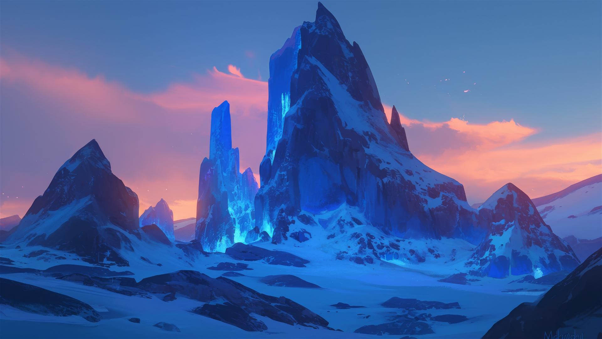Surreal badlands under twilight with glowing rock formations.
