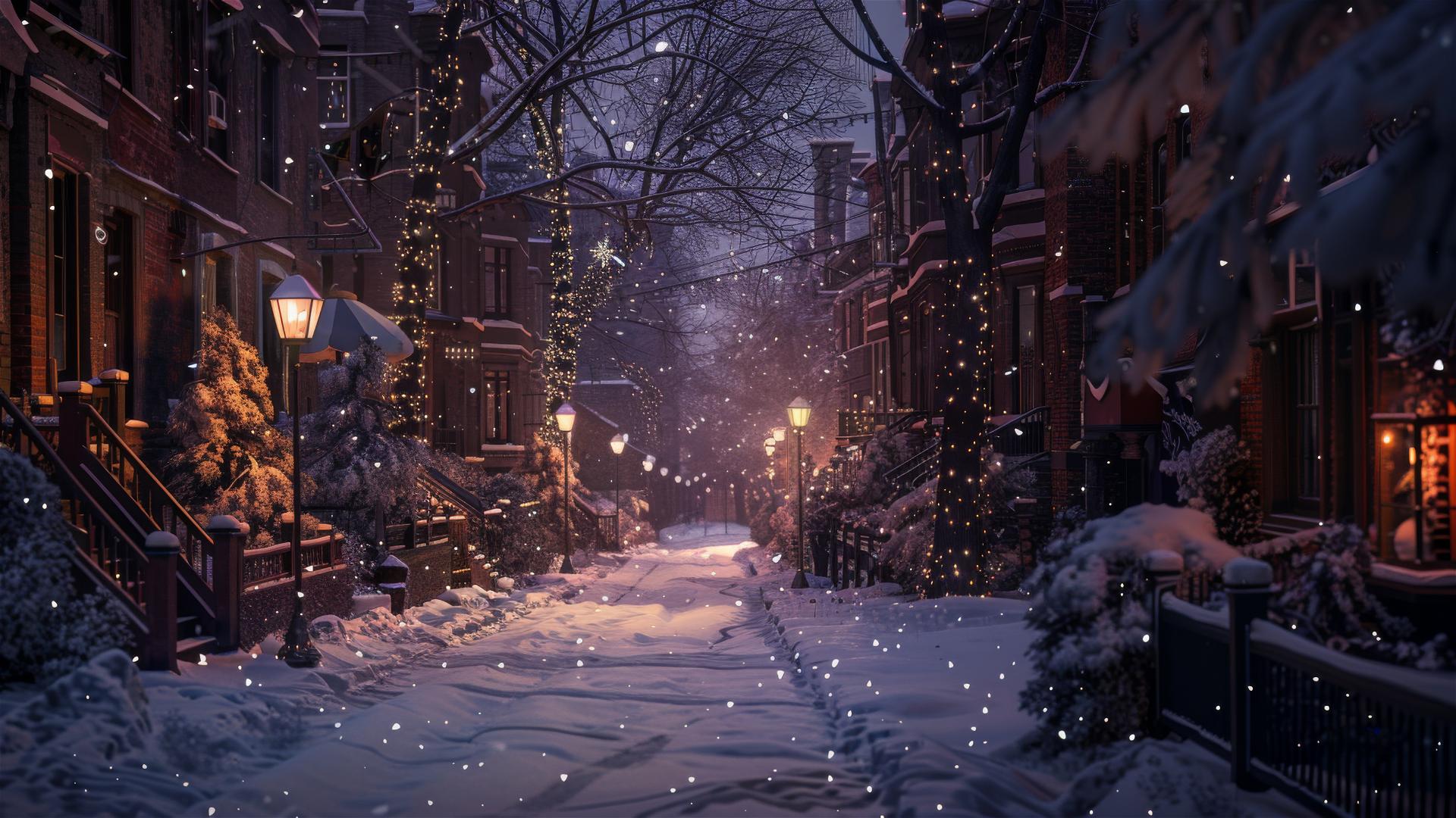Silent street on a Christmas night