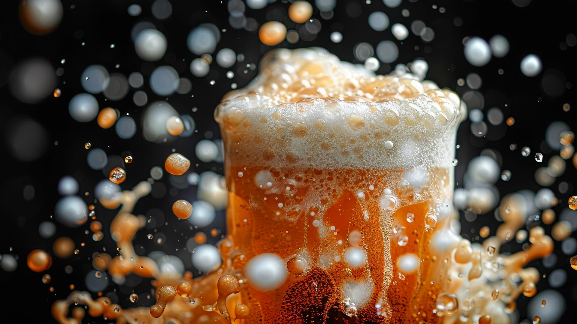 Close-up of beer foam on black background