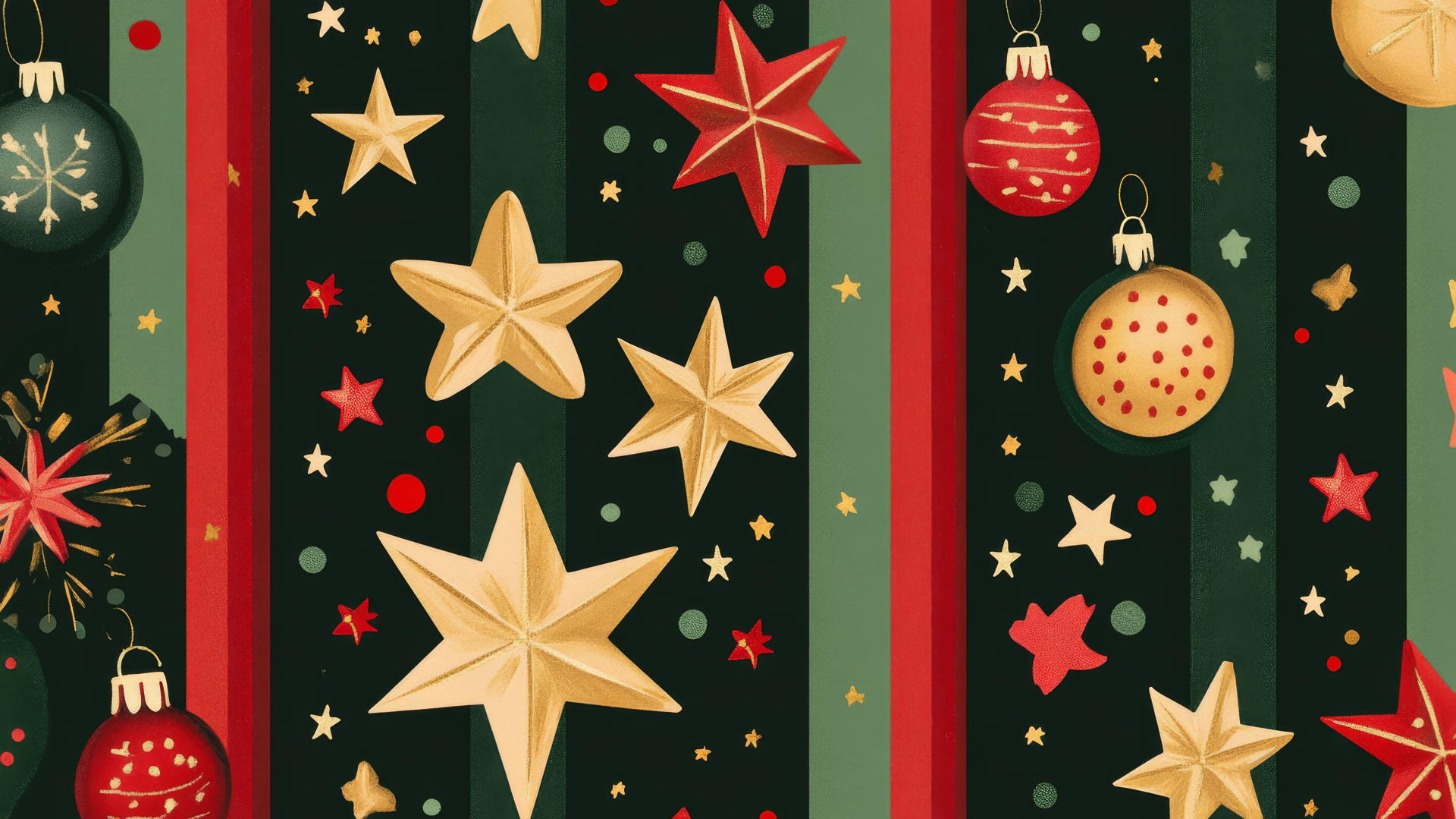 cute preppy Christmas wallpaper with stars, stripes, ornaments, and bells