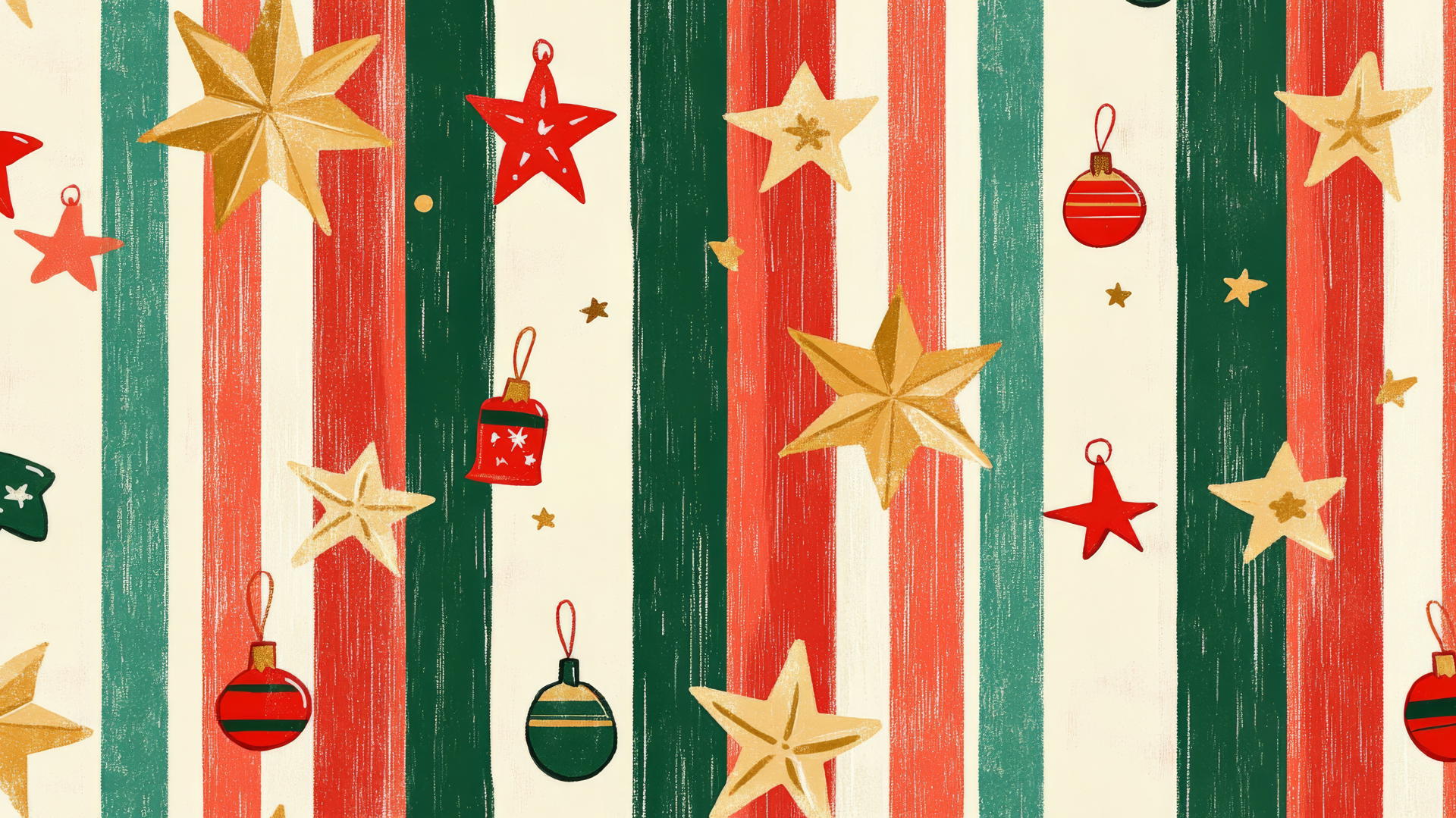Cute preppy Christmas wallpaper with stars, stripes, ornaments, and bells