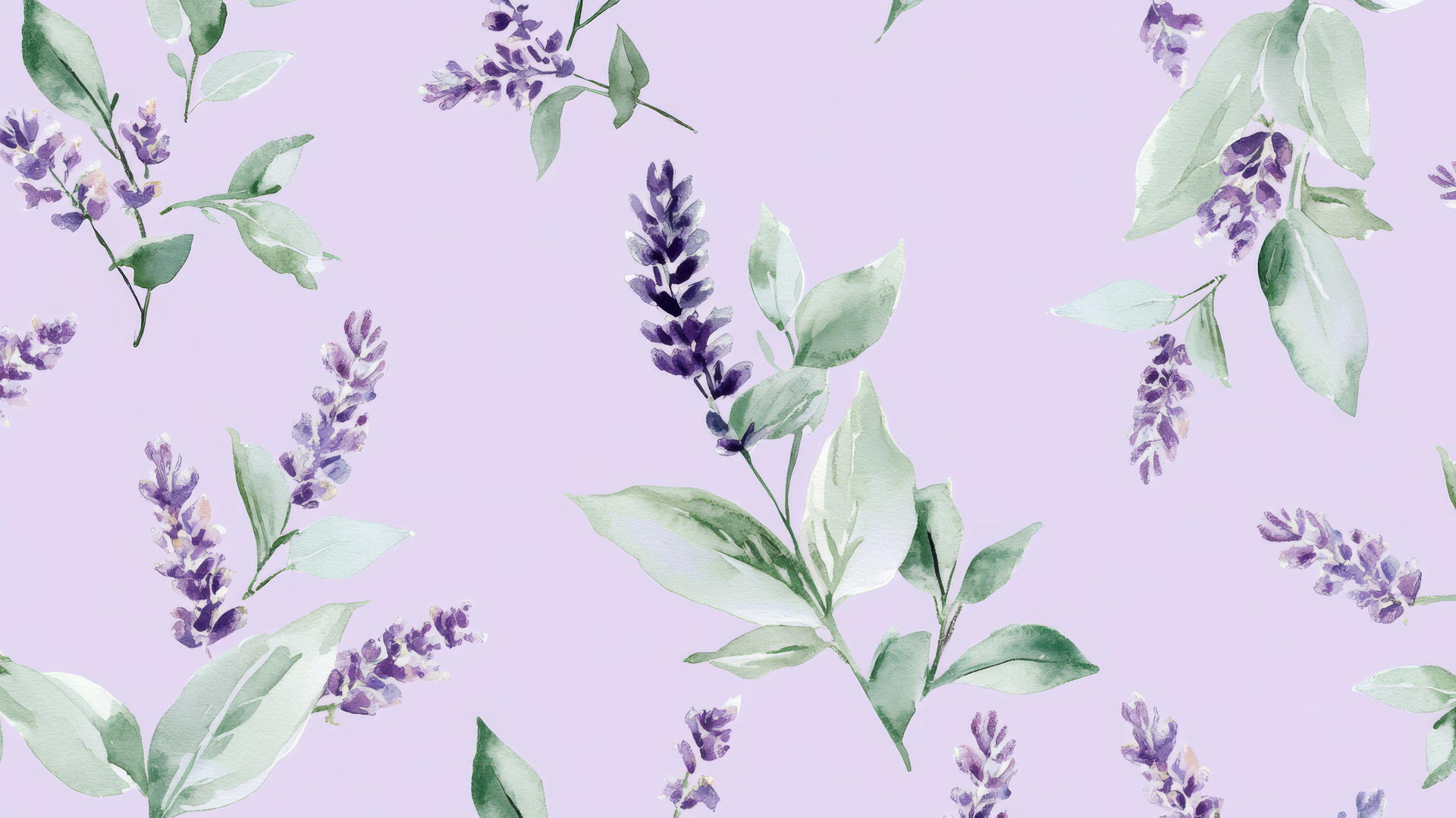 preppy purple wallpaper with lavender sprigs and green leaves