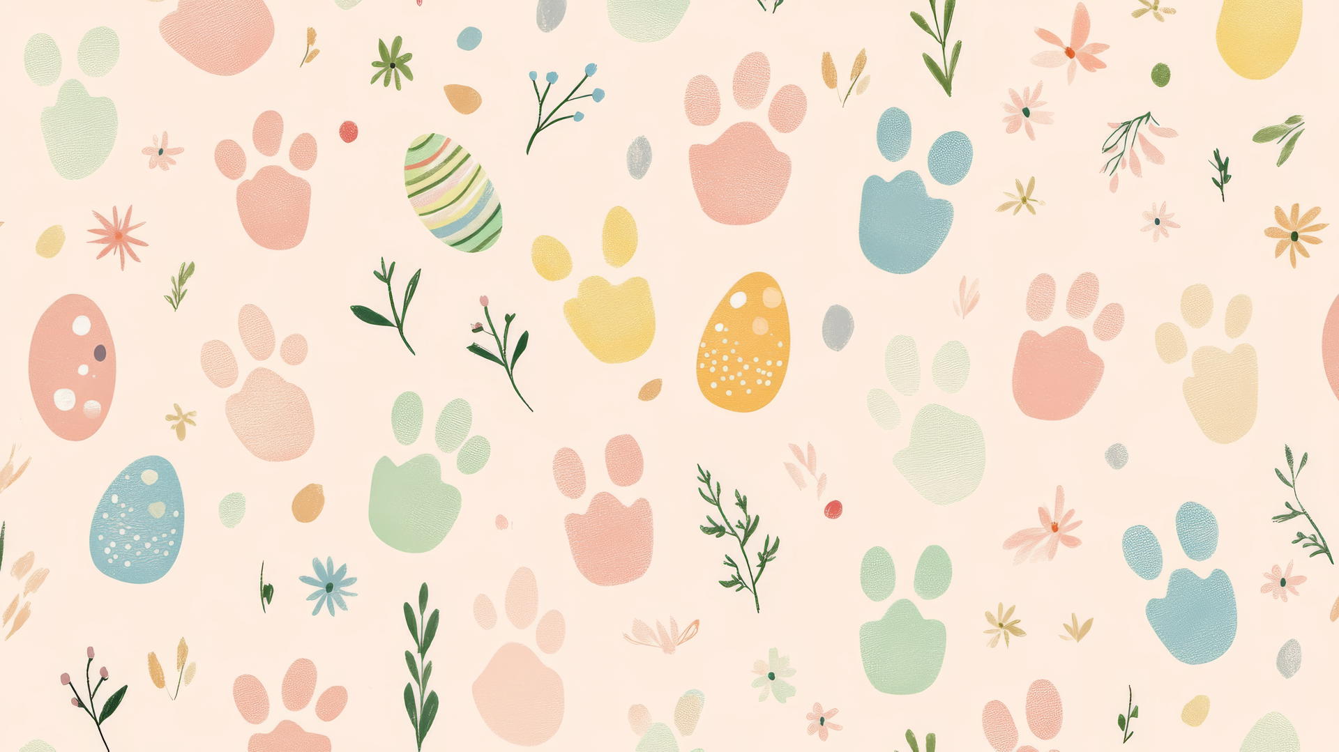 Preppy Easter wallpaper with pastel bunny footprints and flowers