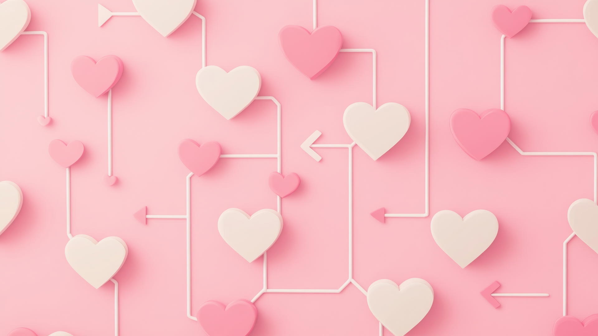 preppy valentines wallpaper with hearts maze on light pink background