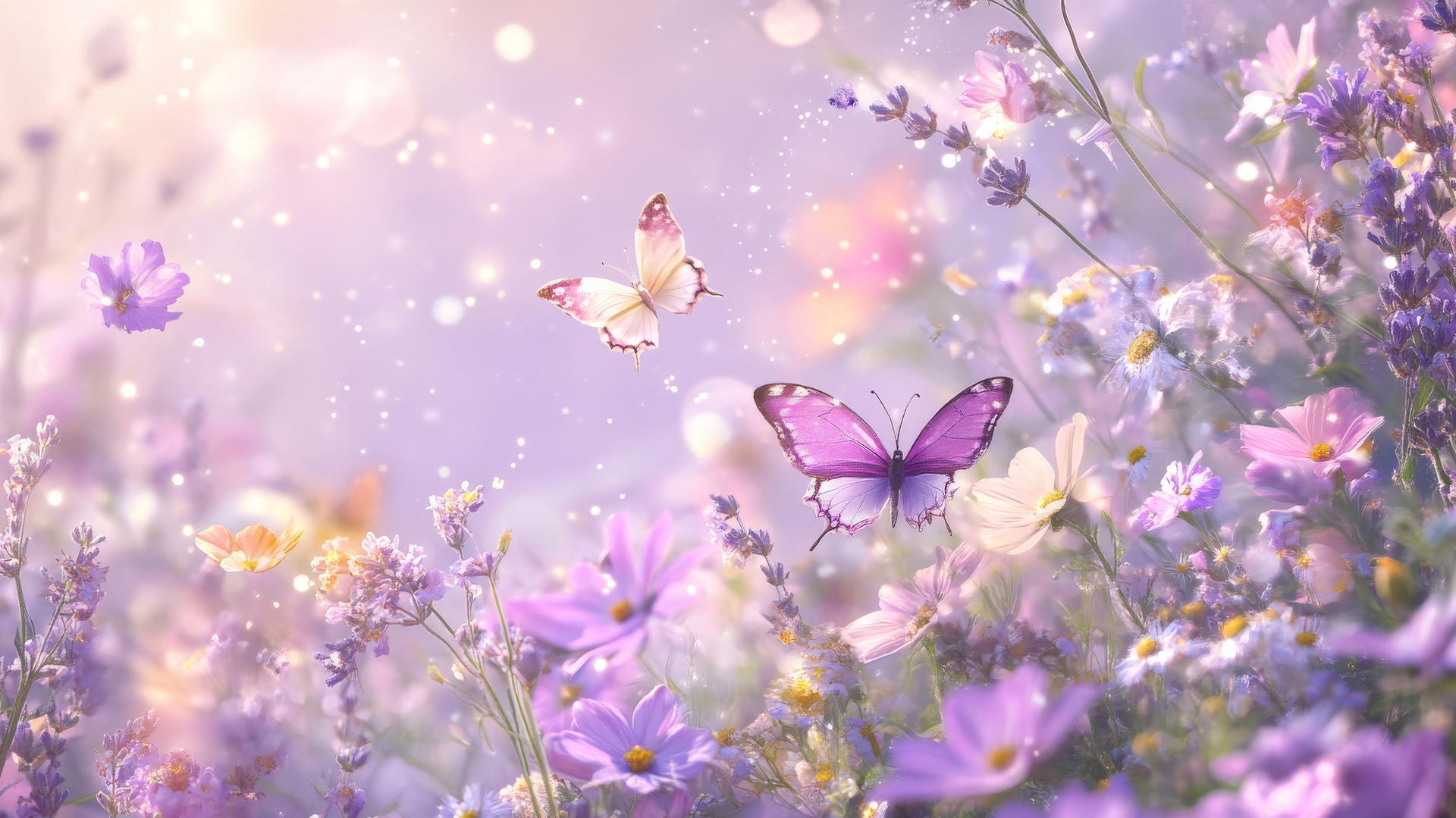 cute wallpapers for girls aesthetic, whimsical garden with pastel flowers, butterflies, and fairies