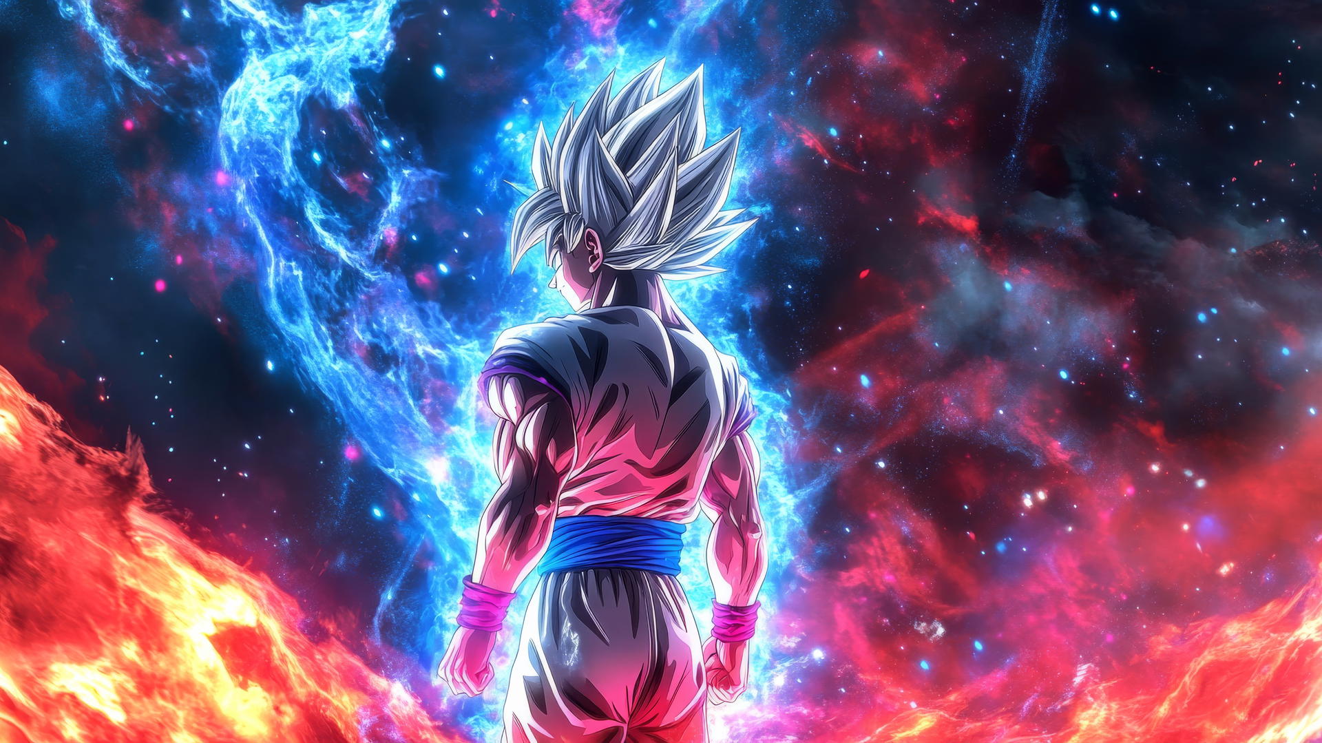 Goku Ultra Instinct wallpaper 4k with silver hair and vibrant energy waves