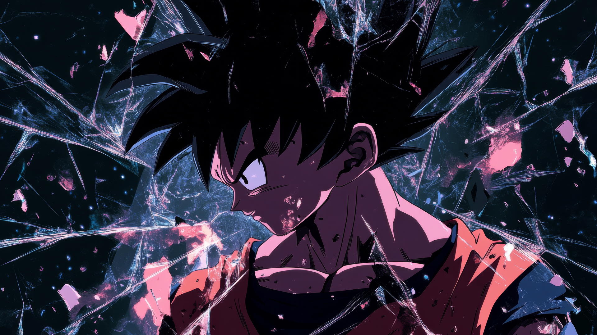 Goku Black wallpaper 4K with shattered mirror reflections showing different expressions.