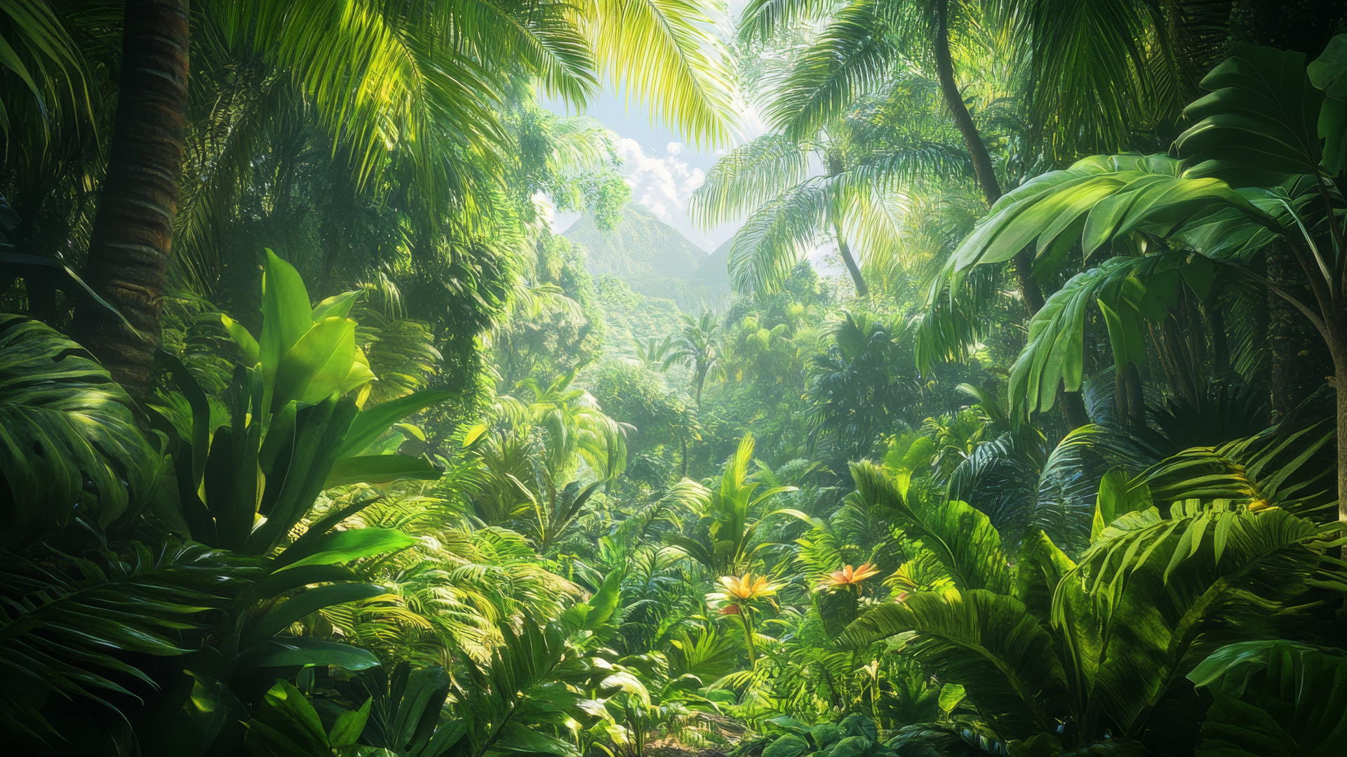 green wallpaper - vibrant tropical jungle with lush greenery and exotic plants