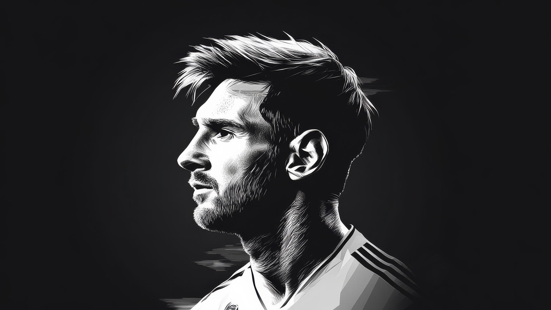 Messi wallpaper 4K with black and white portrait and color jersey number