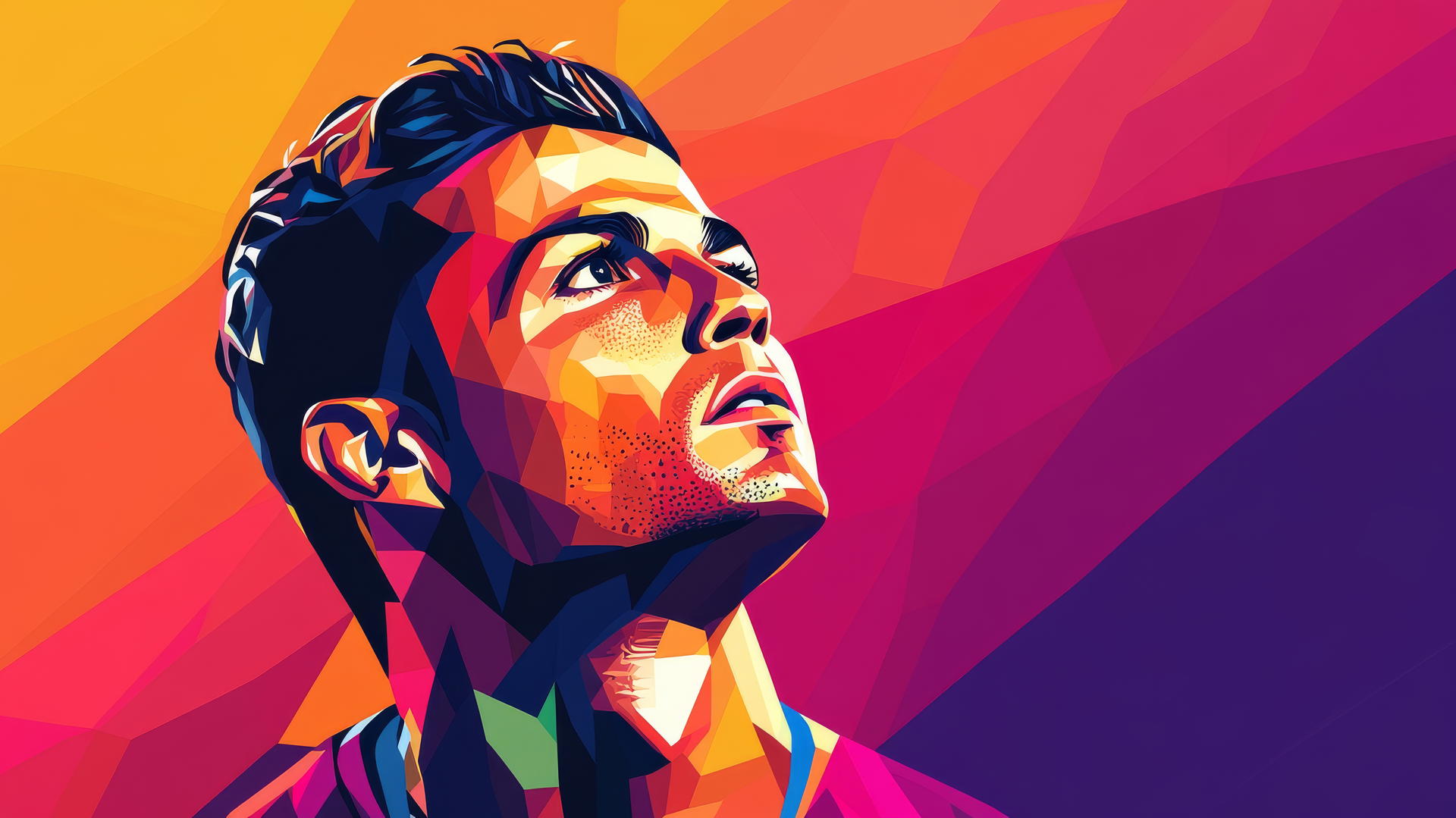 cool Ronaldo wallpaper 4K with angular shapes and bold colors in vector art