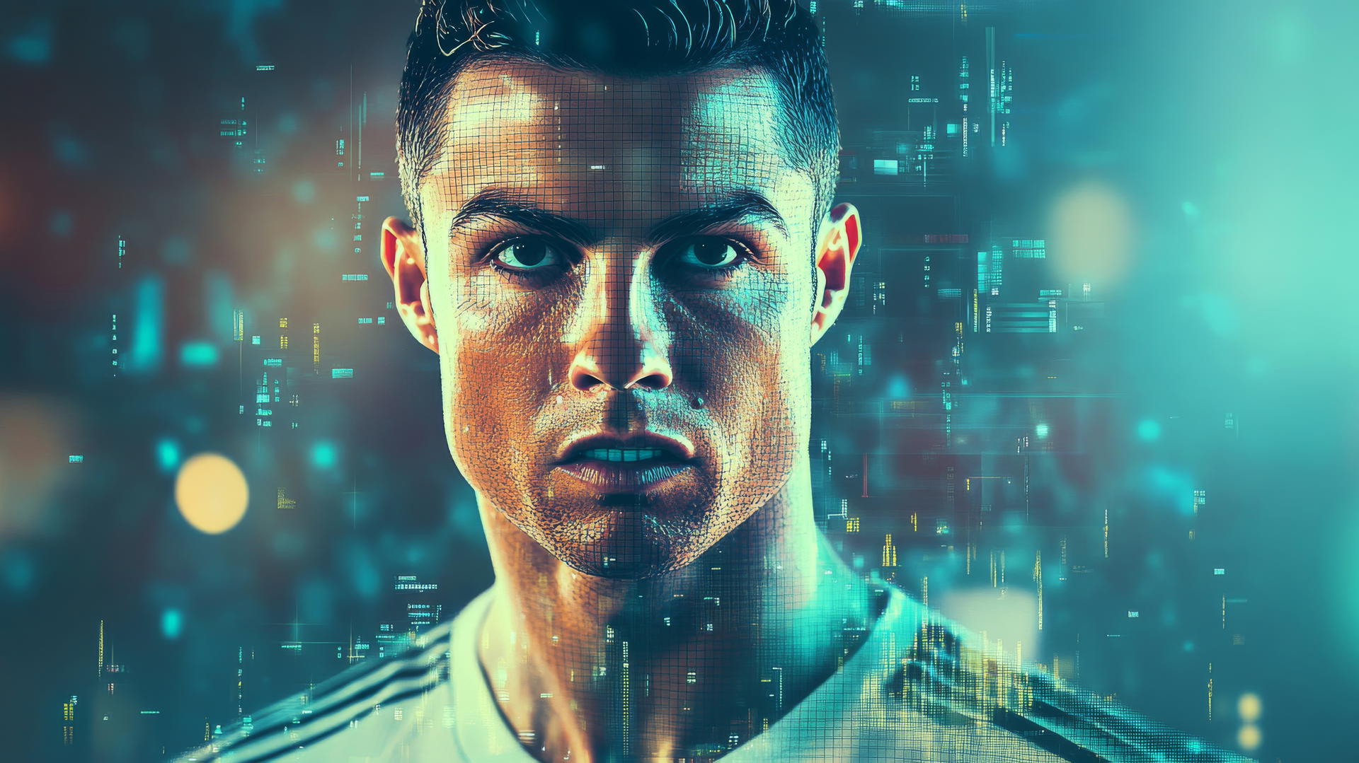 Cristiano Ronaldo wallpaper 4K with pixelated effects in virtual reality world