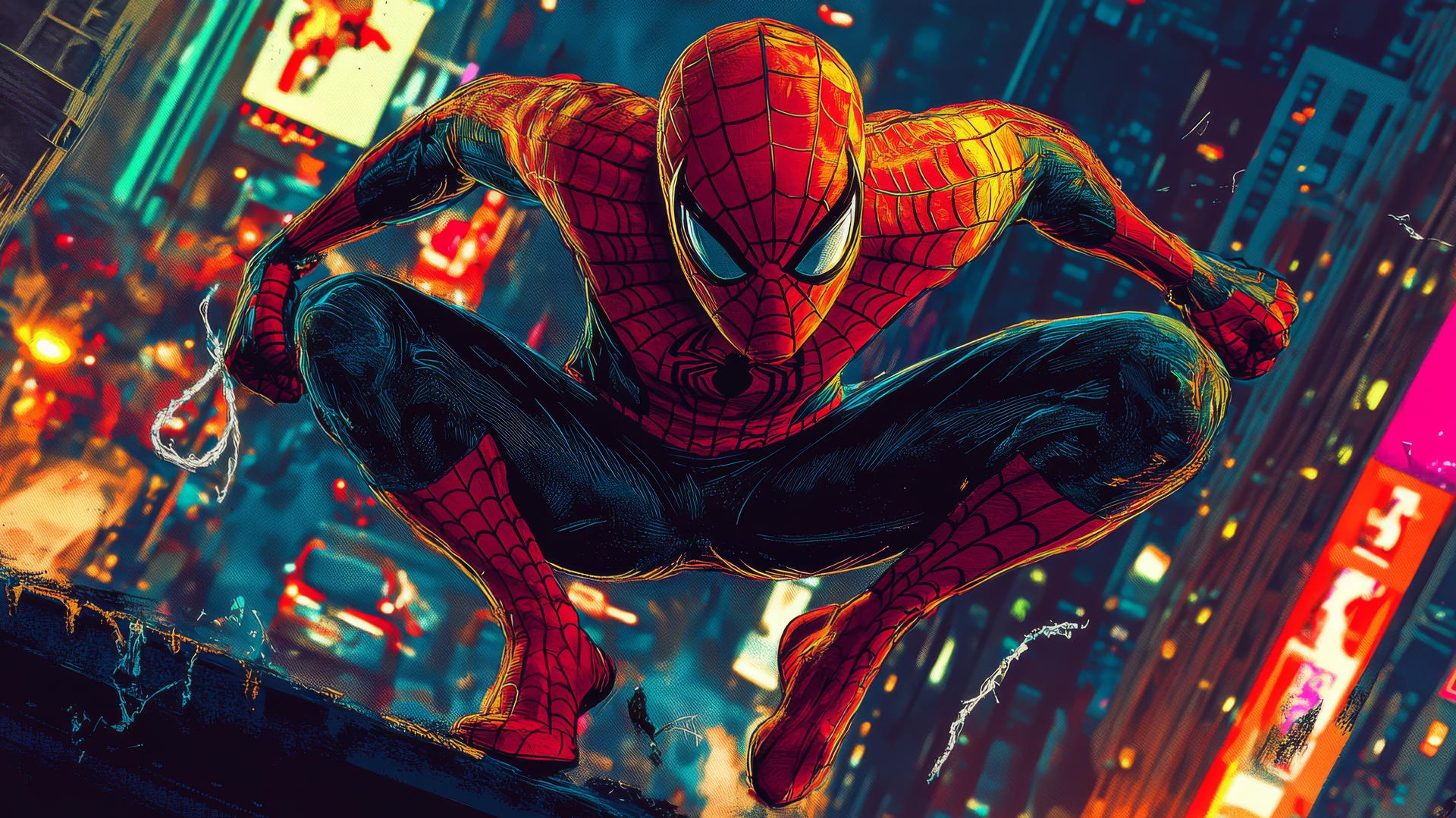 Spider-Man wallpaper aesthetic, classic comic style, action pose