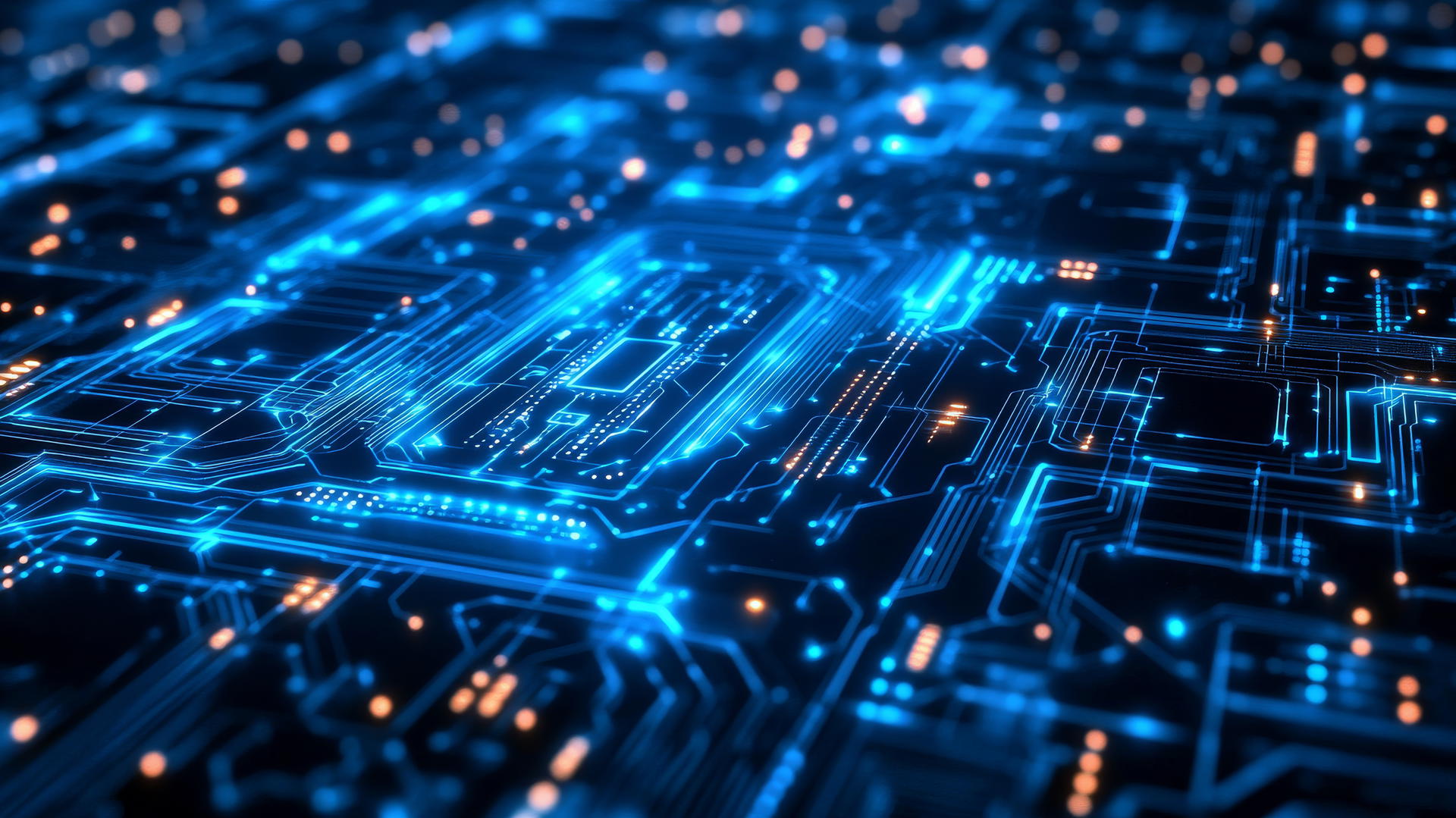 blue wallpaper with glowing blue circuits on a dark blue background